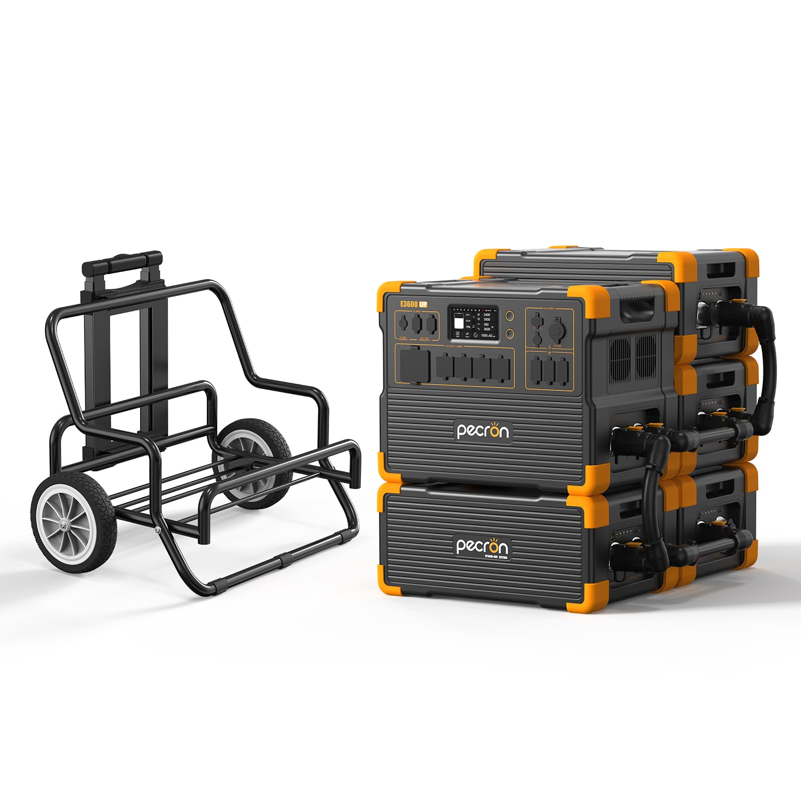 pecron E3600LFP Portable Power Station 3072Wh with Four Extended Batteries Trolley Kit Expandable to 15360Wh 5x3600W AC Outlets