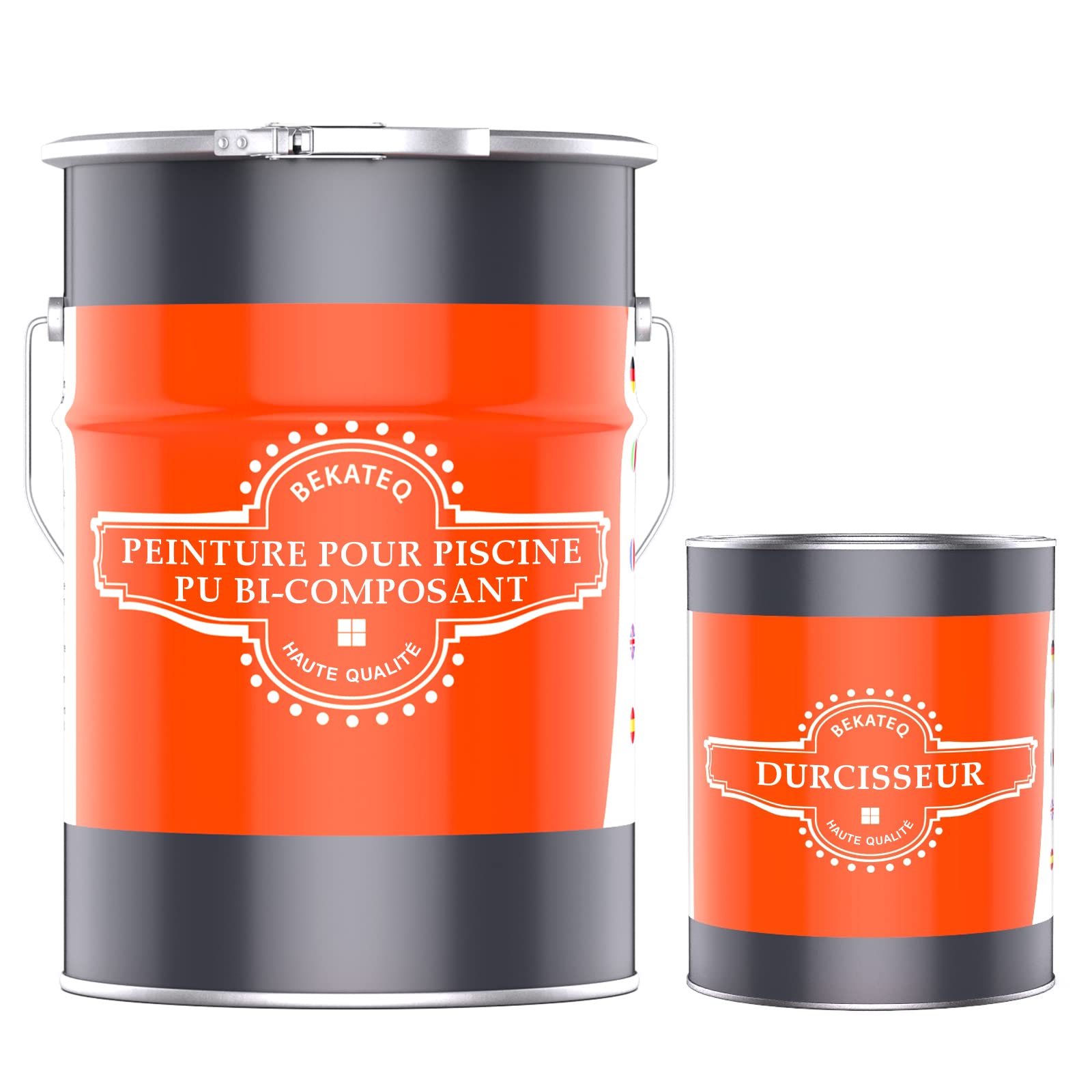 BEKATEQ LS-405 Peinture piscine 2K PUR 2,5kg Gris argent I Peinture brillante pour piscines en fibre de verre, PRV, polyester, béton, fer, acier I Peinture polyuréthane pour l'intérieur & l'extérieur