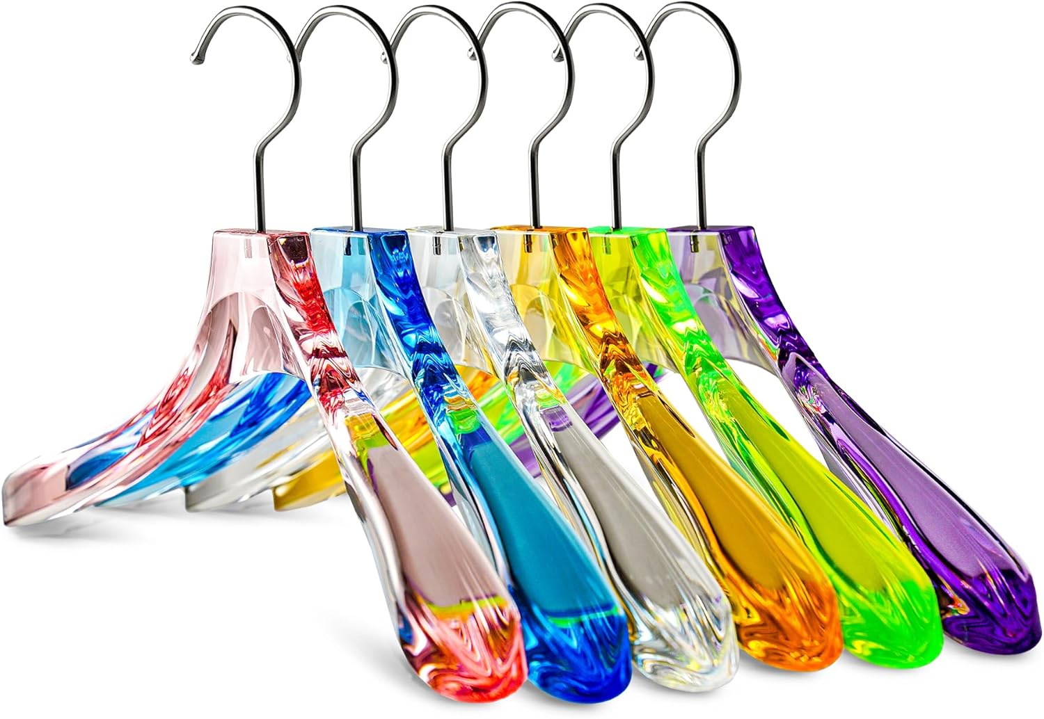 5 Pack Acrylic Silver Clothes Hangers with Durable 360 Degree Silver Hook | Premium Quality Acrylic Hangers Silver