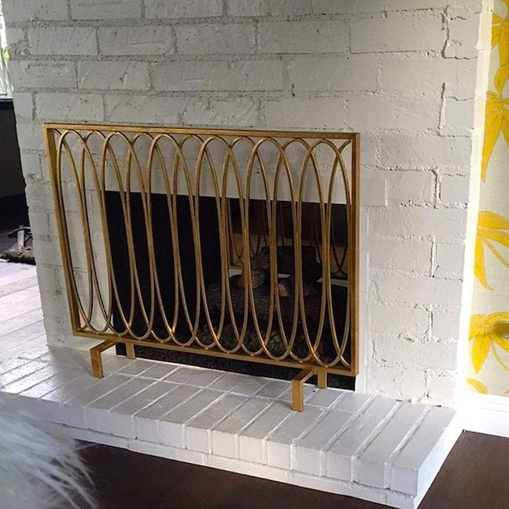 Fireplace Screen Guard, Fireplace Screen Single Panel Fireplace Screen， Black/Gold FireguardGuard for Nursery Kid Child - Heavy Dury Ember Cover (Color : Black) (Gold)
