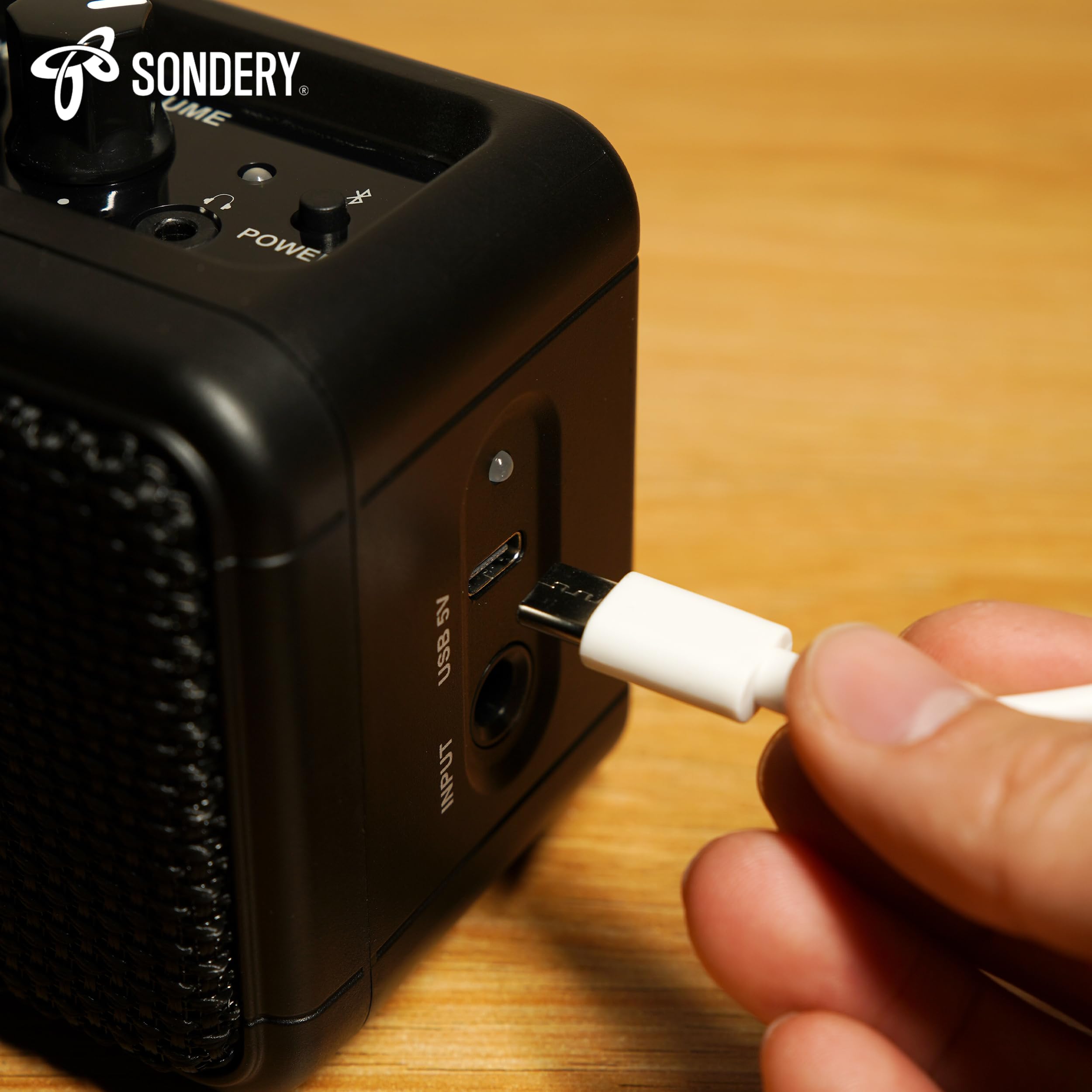 Sondery Mini amplificador de guitarra portátil, amplificador eléctrico pequeño recargable de 5 W | Con efectos de sobremarcha/limpieza y Bluetooth, dos altavoces, para practicar y viajar, color negro