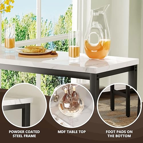 Miniatura 5 de DKLGG Juego de mesa de bar, juego de mesa rectangular de comedor con mesa de mármol sintético y 2 taburetes de bar, juego de mesa de comedor de 3