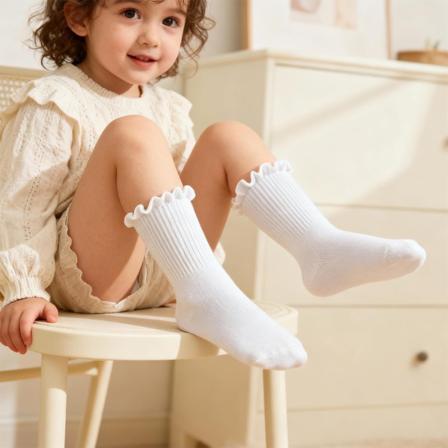 6 Pairs Newborn Infant Toddler Baby Girls Turn Cuff White Ruffle Frilly Cotton Dress Crew Socks,0-6,6-12,12-24 Months - Image 7