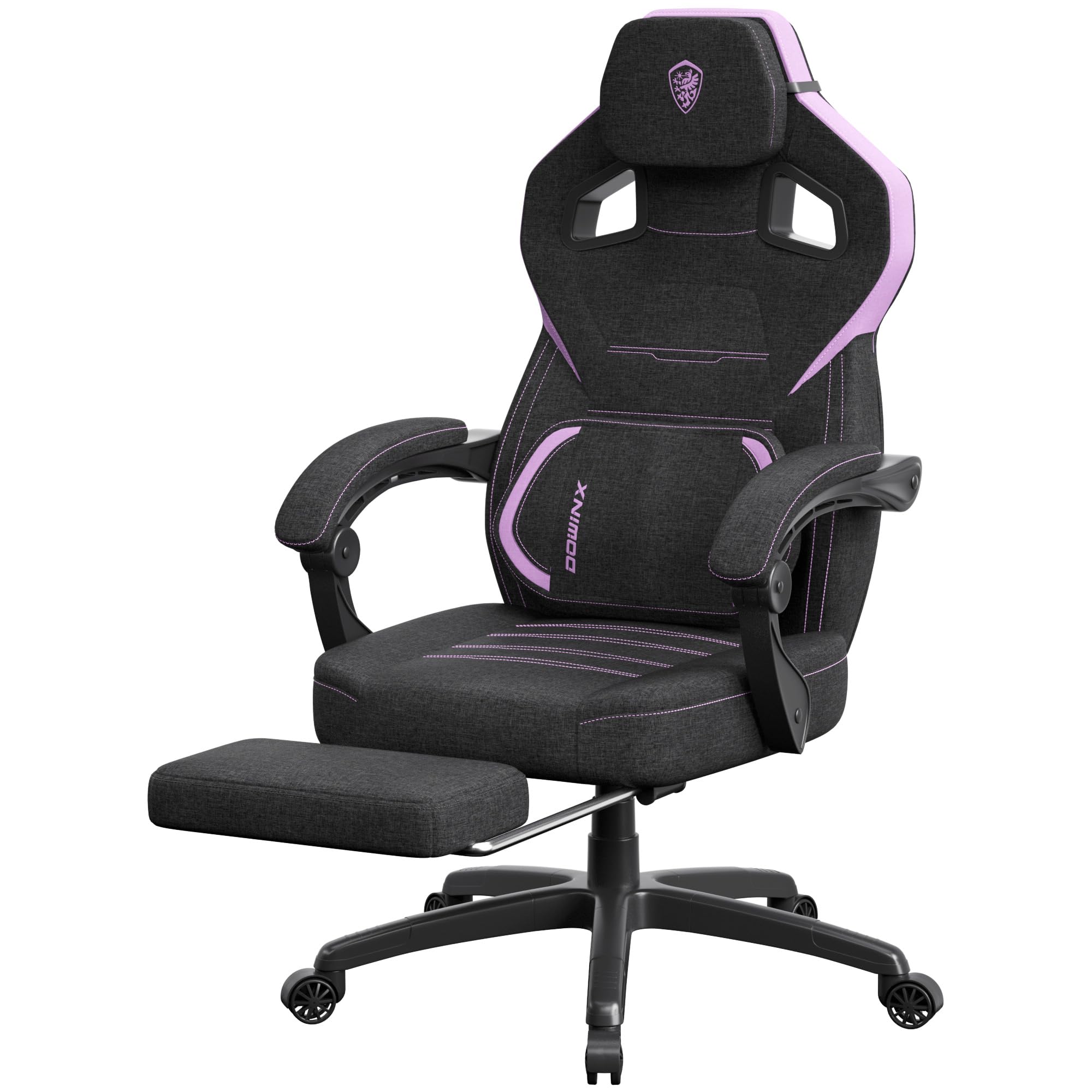 Dowinx Gaming Chair Fabric with Massage Lumbar Support, Big and Tall Gaming Chairs for Adults, High Back Computer Chair with Footrest for Office Gaming, Purple
