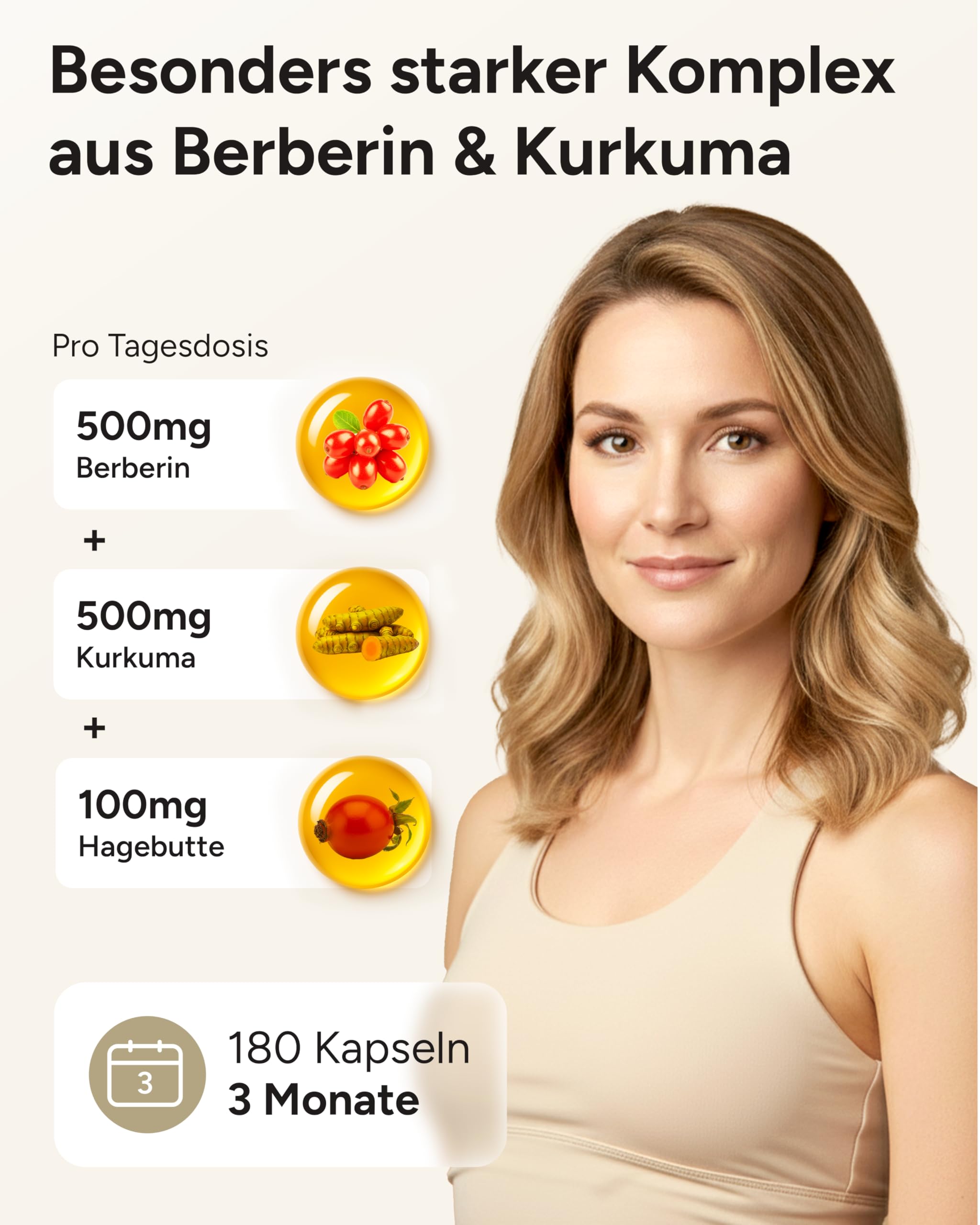 Berberin Kapseln als 11-fach Komplex – 180x Berberin 500mg Komplex mit Kurkuma – Berberine 500mg mit Cholin, L-Carnitin, Piperin, Vitamin C & B6-180 – Berberine Kapseln Hochdosiert - 3 Monatsvorrat