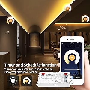 GIDERWEL Smart 5 in 1 WiFi LED Controller RGBWW for Strip Lights RGBCCT RGBW RGB CCT and 5 White Strips,Work with Alexa/Google Assistant,APP/Voice Control Color Change Dimming(Only a WiFi Controller)