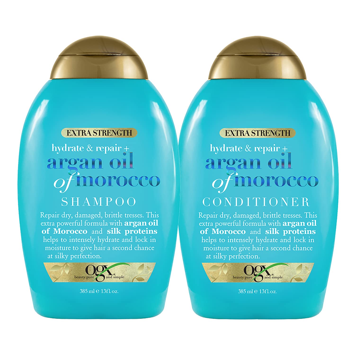 Extra Strength 13 Fl Oz Hydrate & Repair Argan Oil of Morocco Shampoo & Conditioner for Dry, Damaged Hair Bundle