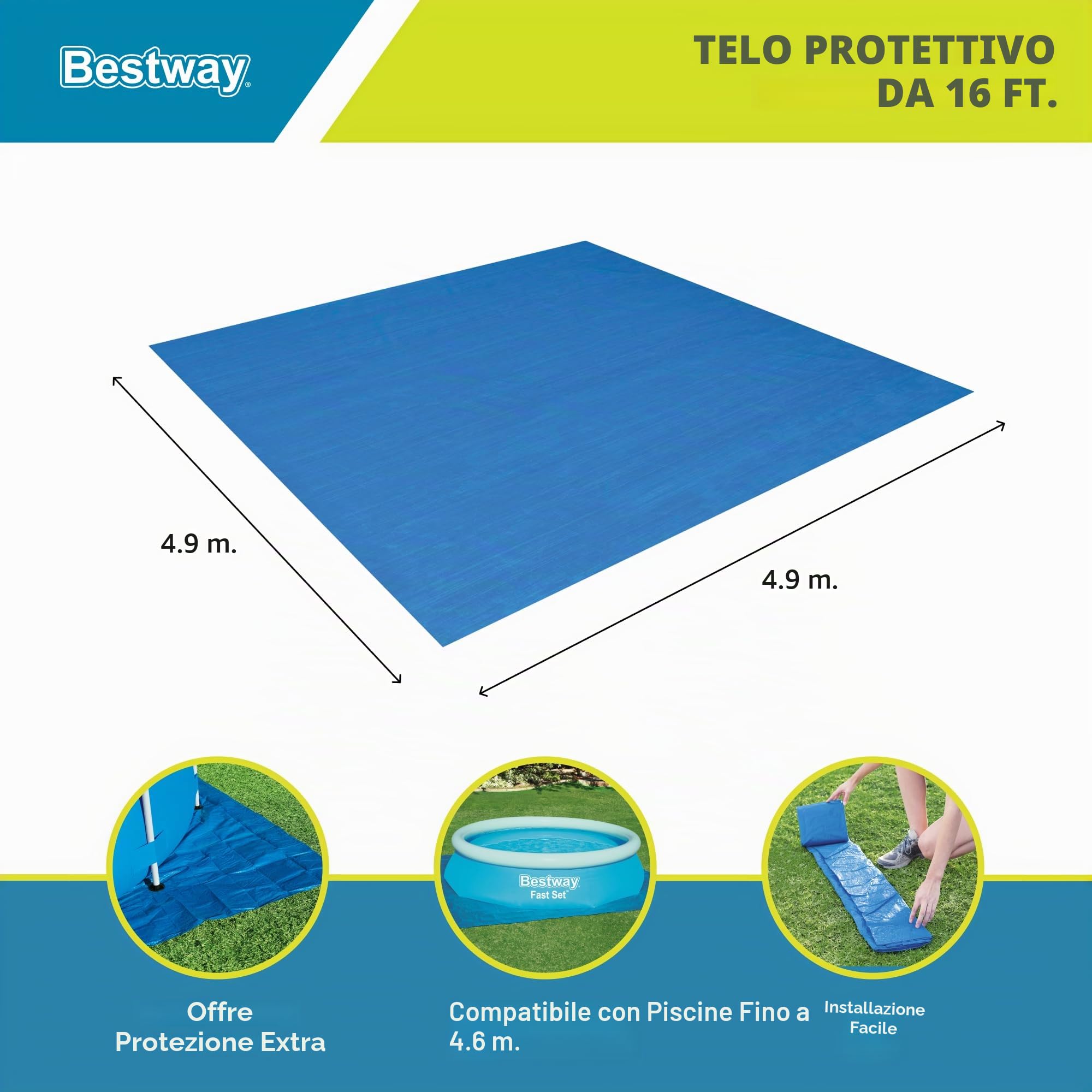 Bestway 58003 Tappetino Base 488 x 488 cm per FastSet Piscine 457