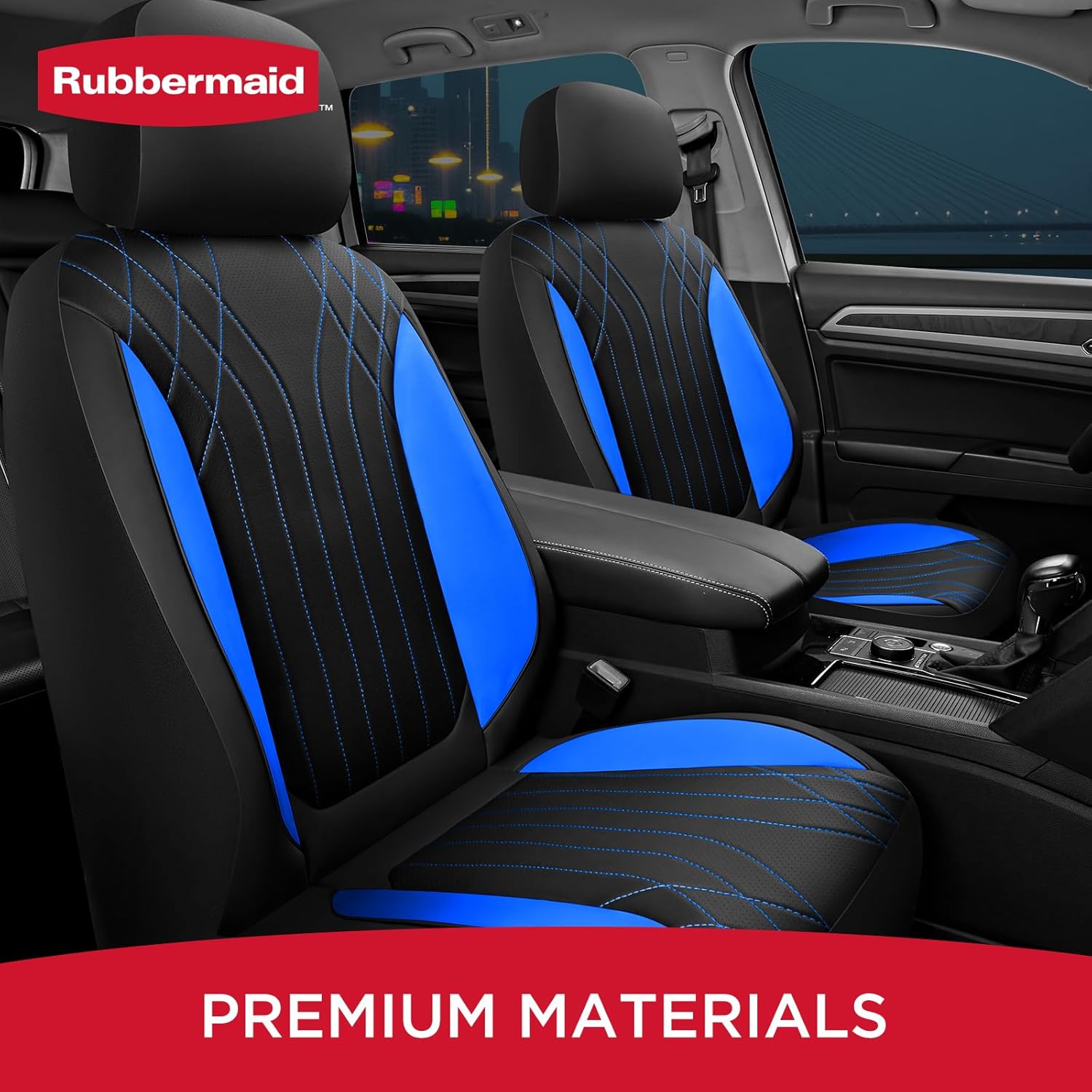 Rubbermaid Car Seat Covers, Leather Seat Covers with Quilting Design,Waterproof Sporty Car Seat Covers Front Seat,Airbag Compatible, Universal Fit for Most Cars, SUVs,Trucks