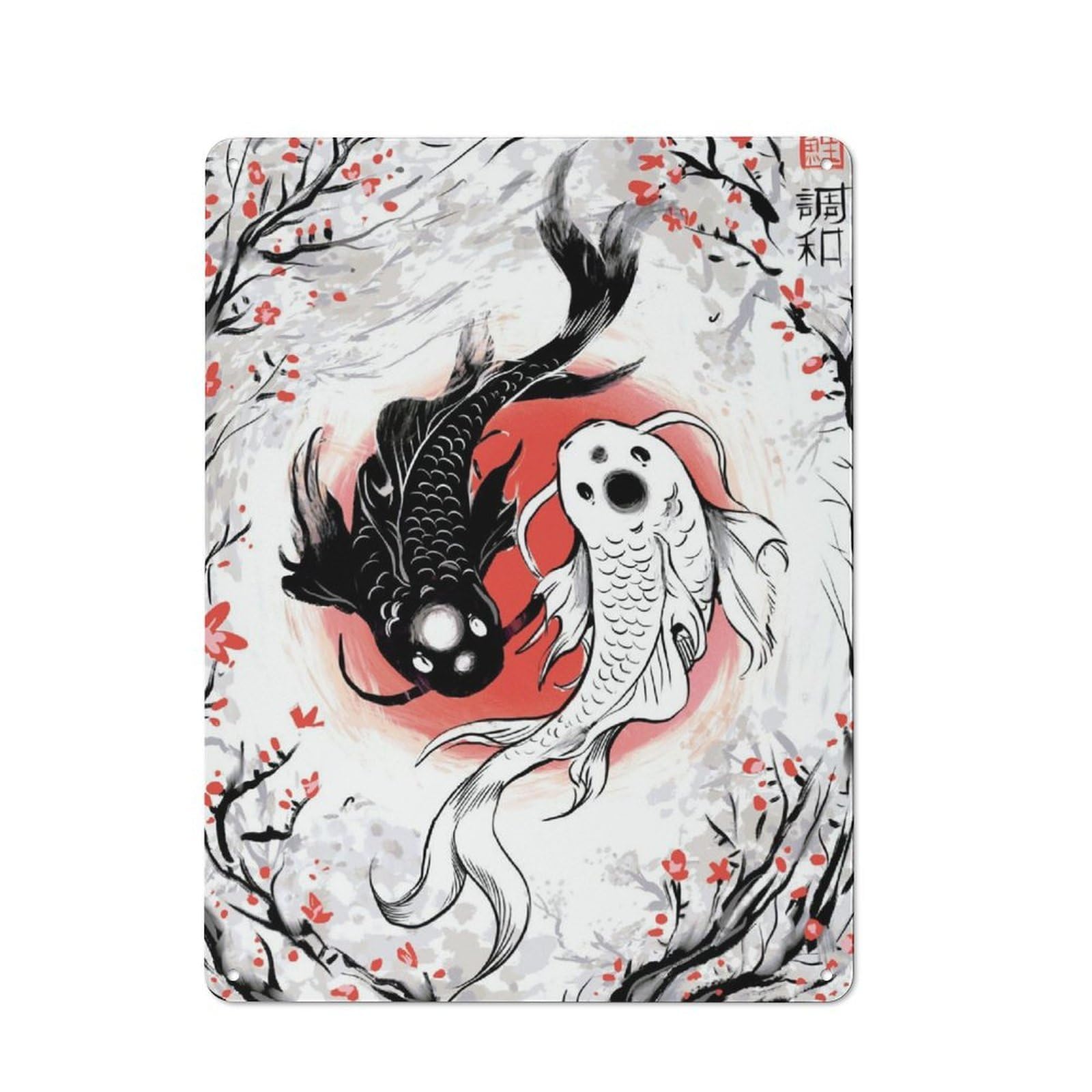 Junmoney Yin And Yang Koi Fish Tin Wall Plaque 40X30cm With For Pub Or Café, For Collectors Of Retro Metal Wall Decor