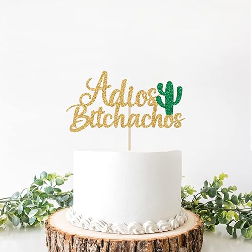 Miniatura 4 de Decoración para pastel de Adios Bitchachos con purpurina dorada, fiesta, despedida, reubicación, ruptura, graduación, jubilación, decoración de