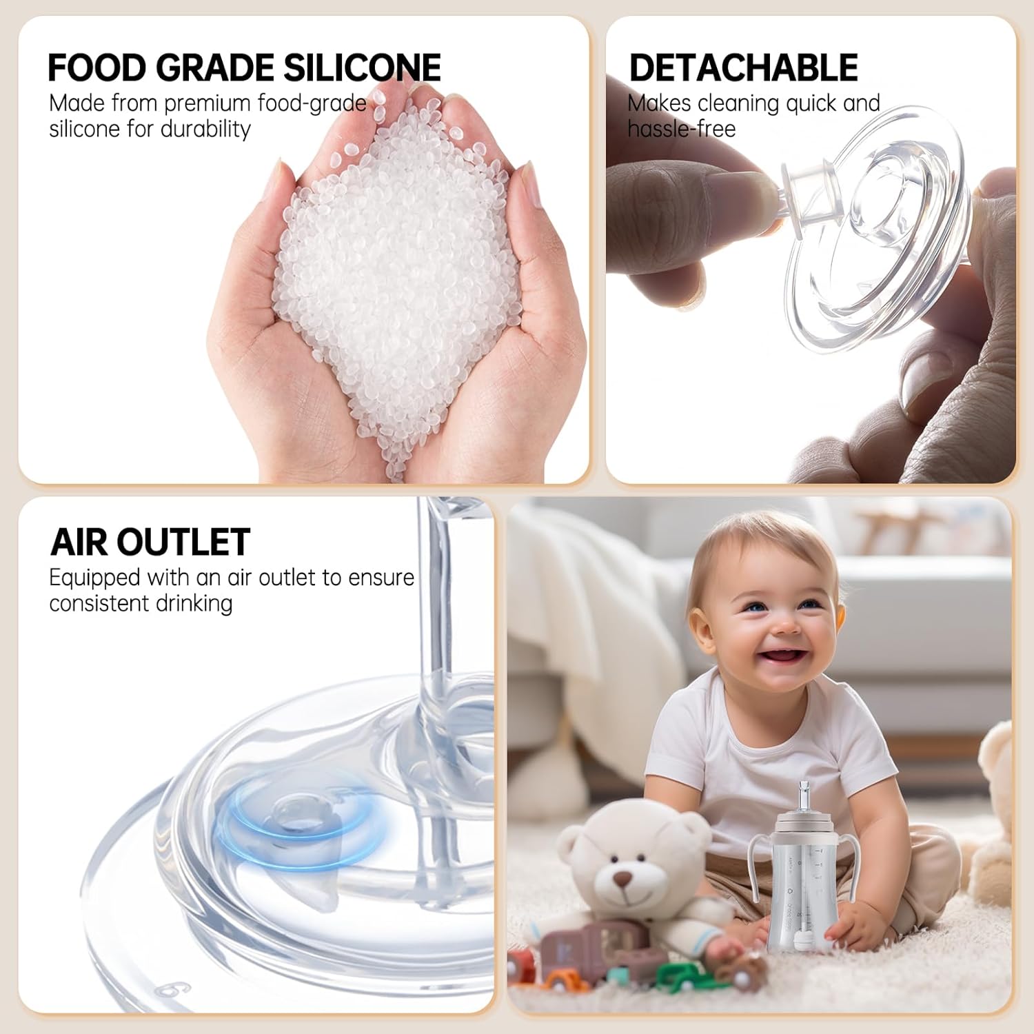 4Pcs Replacement Weighted Straws for GROSMIMI, Silicone Gravity Ball Straw Replacment for Grosmimi Magic Sippy Cup 10oz 6oz, Soft Bottle Straws for Sippy Cup, No Spill, Weighted Straw Kit - Image 2