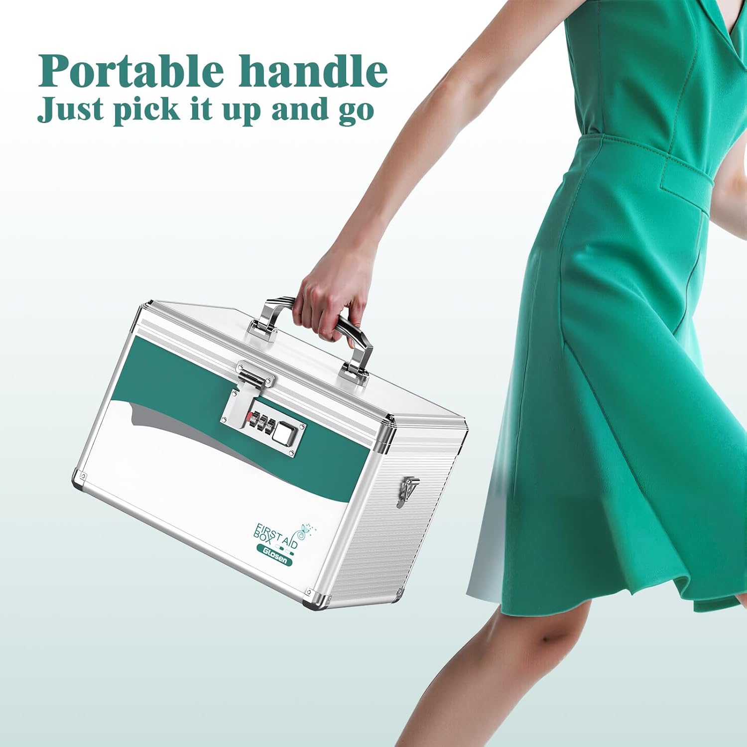 Glosen Medicine Lock Box with Combination Lock,Medication Lock box 【Medium 12 x 7.68 x 7.87 Inch】 Safe Lock Box,Medical Box Organizer