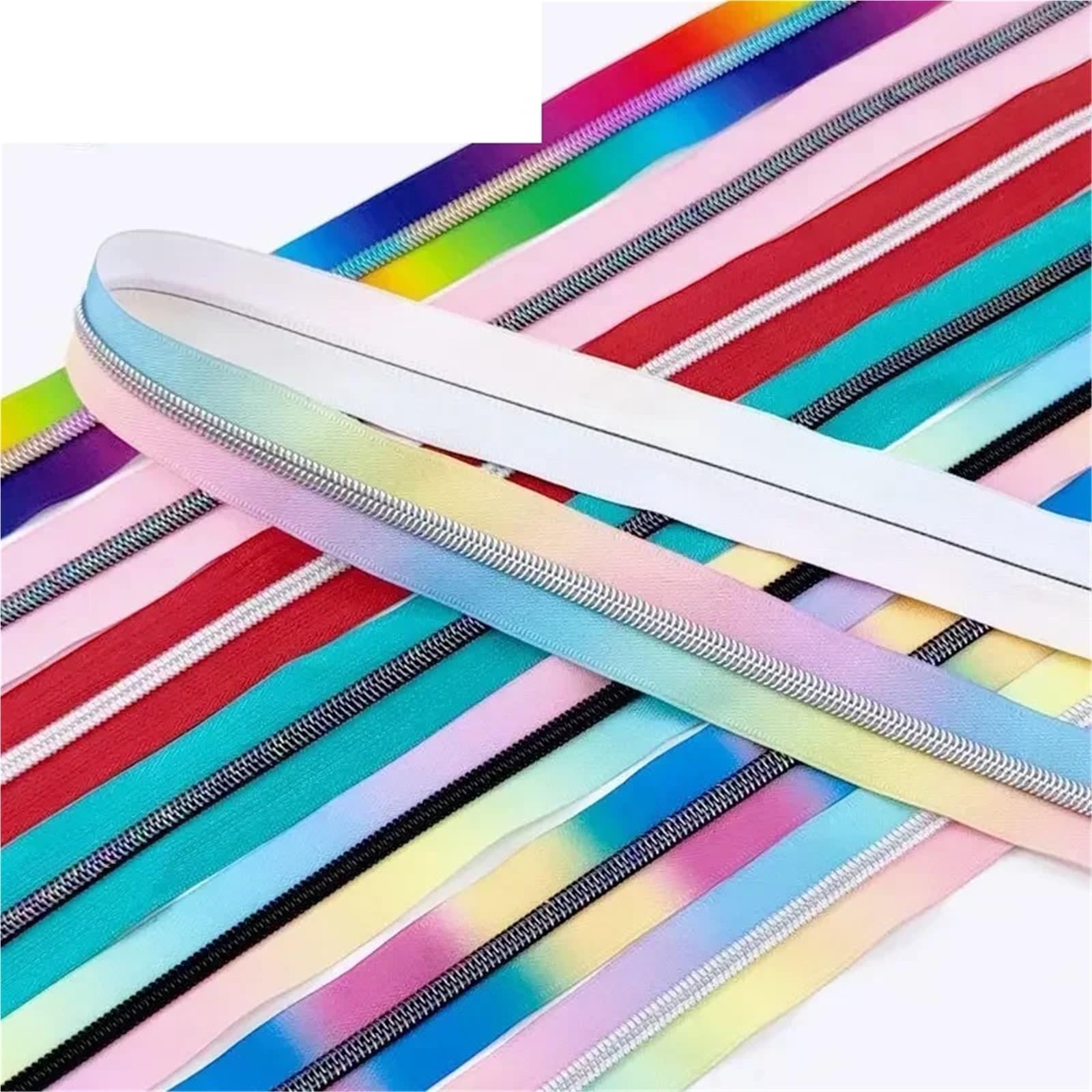 Cremallera bidireccional 2 piezas 2/3/5M 5# cremalleras de nailon impresas decorativas bolsa equipaje cremallera bobina rollo Arco Iris cierres Kit reparación Para bricolaje(M018,5Meters)