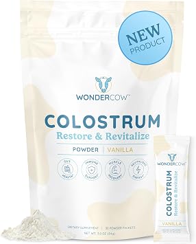 Colostrum Supplement Powder for Gut Health, Immune Support & Wellness | Natural IgG Pure Whole Bovine Colostrum Superfood, Vanilla, 30 Servings