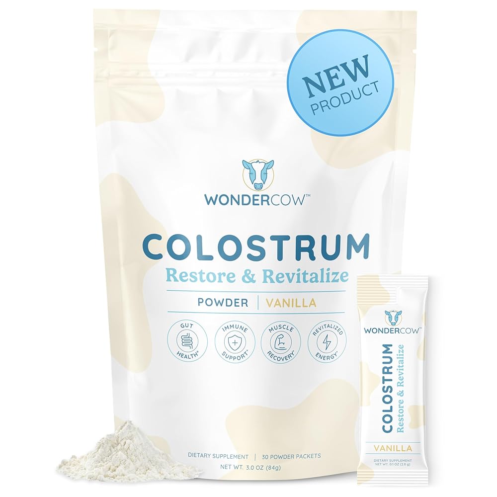 Colostrum Supplement Powder for Gut Health, Immune Support, Muscle Recovery & Wellness | Natural IgG Pure Whole Bovine Colostrum Superfood, Vanilla, 30 Servings