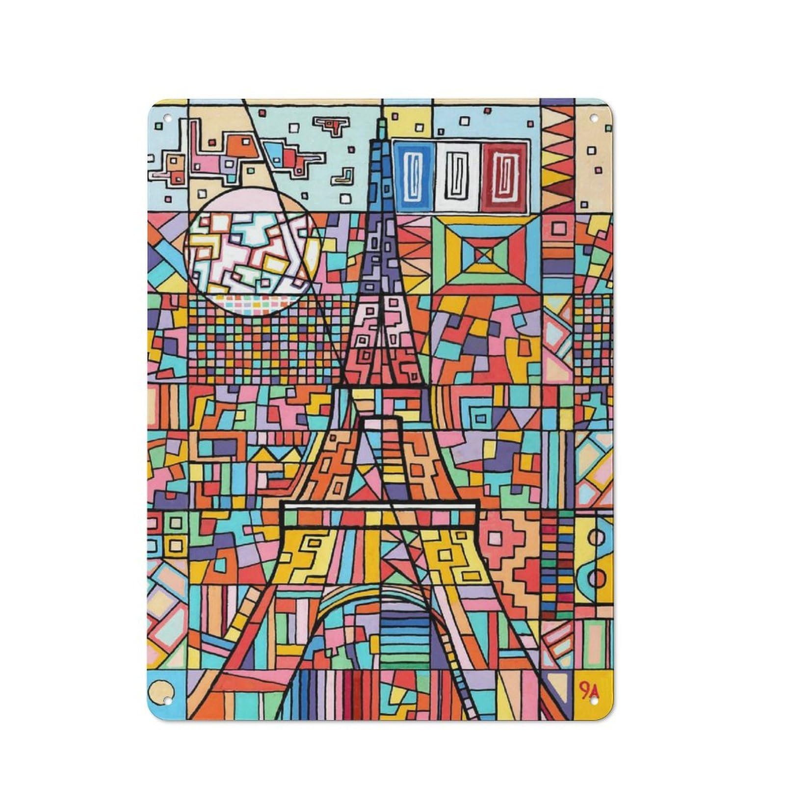 Junmoney Eiffel Tower Abstract Art Vintage Tin Sign 40X30cm With For Man Cave Or Games Room, For Games Room Collectors