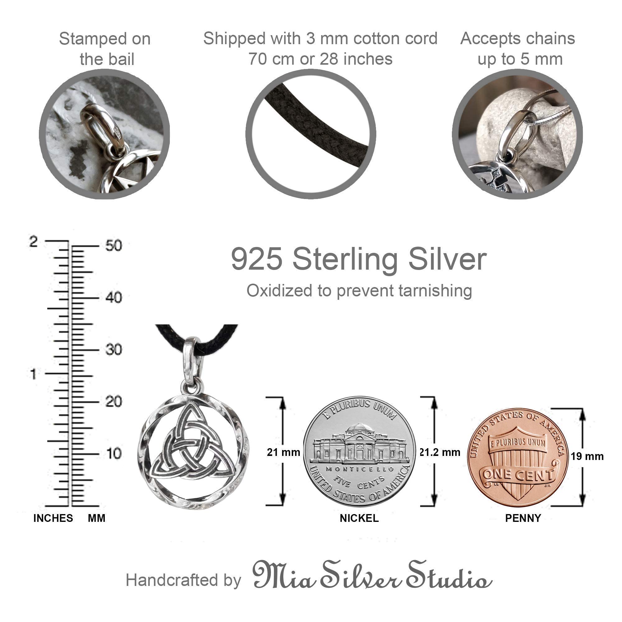 925 Sterling Silver Celtic Knot Necklace - Triquetra Trinity Knot Pendant | Silver 20 Chain - Protection Love Amulet - Irish Pagan Wiccan Jewelry for Women Men - Handmade product thumbnail 5