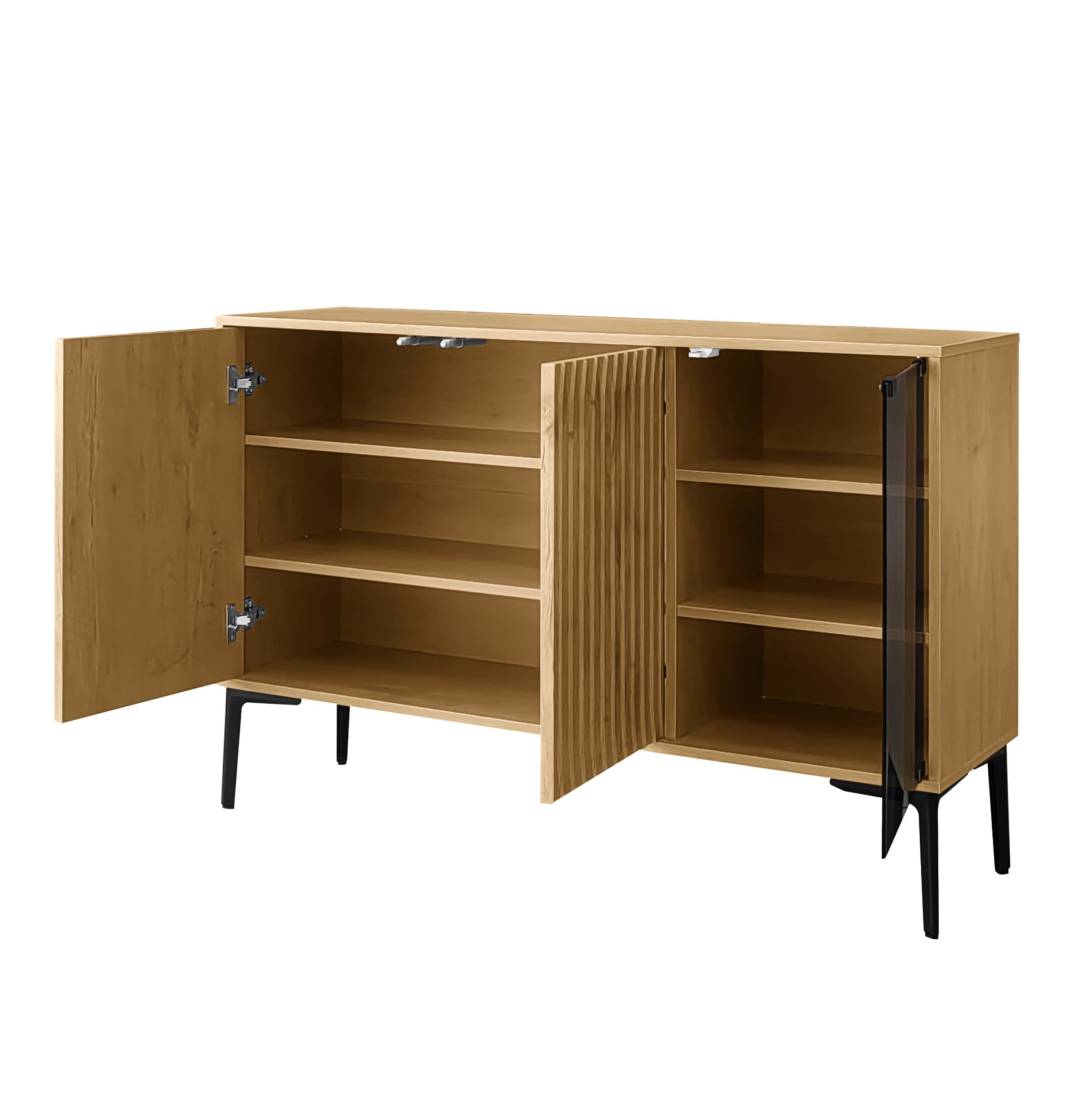 Aparador con Tira de Luz LED, Elegante Vitrina Retro con Puertas de Vidrio Transparente Curry, Aparador Estilo Campestre, Mueble de Cocina Comedor, 120 x 35 x 57 cm, Mueble de Salón
