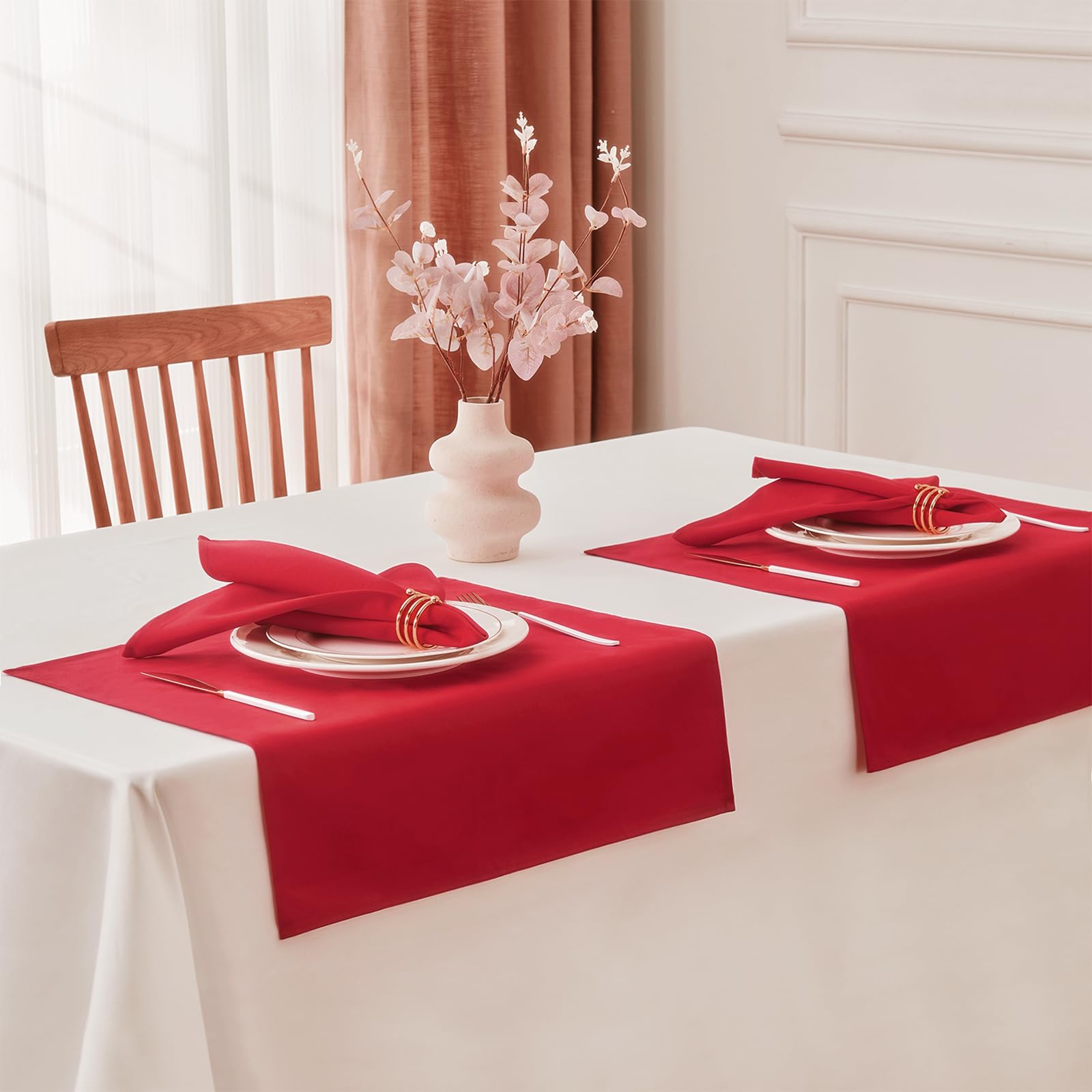 WAITER TREE Cotton Cloth Napkins 50 x 50 cm 12pcs Soft Absorbent Washable Napkins Cloth for Dinner Hotel Restaurant Parties Red - Image 3