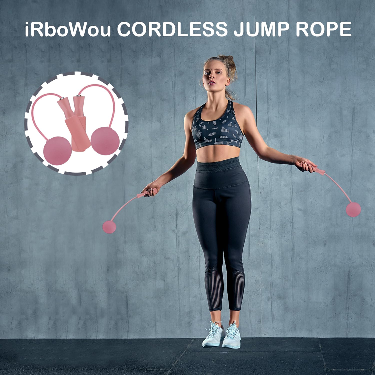 Springseil ohne Seil für Fitness-Training, verstellbar, gewichtet, schnurloses Springseil für Männer, Frauen, Kinder, Rosa