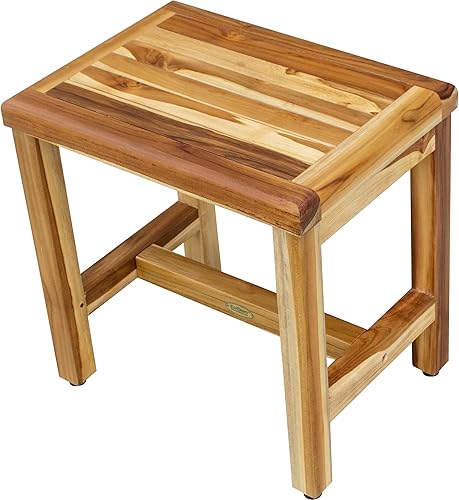 Miniatura 4 de EcoDecors Teak Shower Bench Eleganto Natural Wooden Seat Shower Stool Wood Shower Foot Bench in Earthy Teak Finish - 18 inches Length