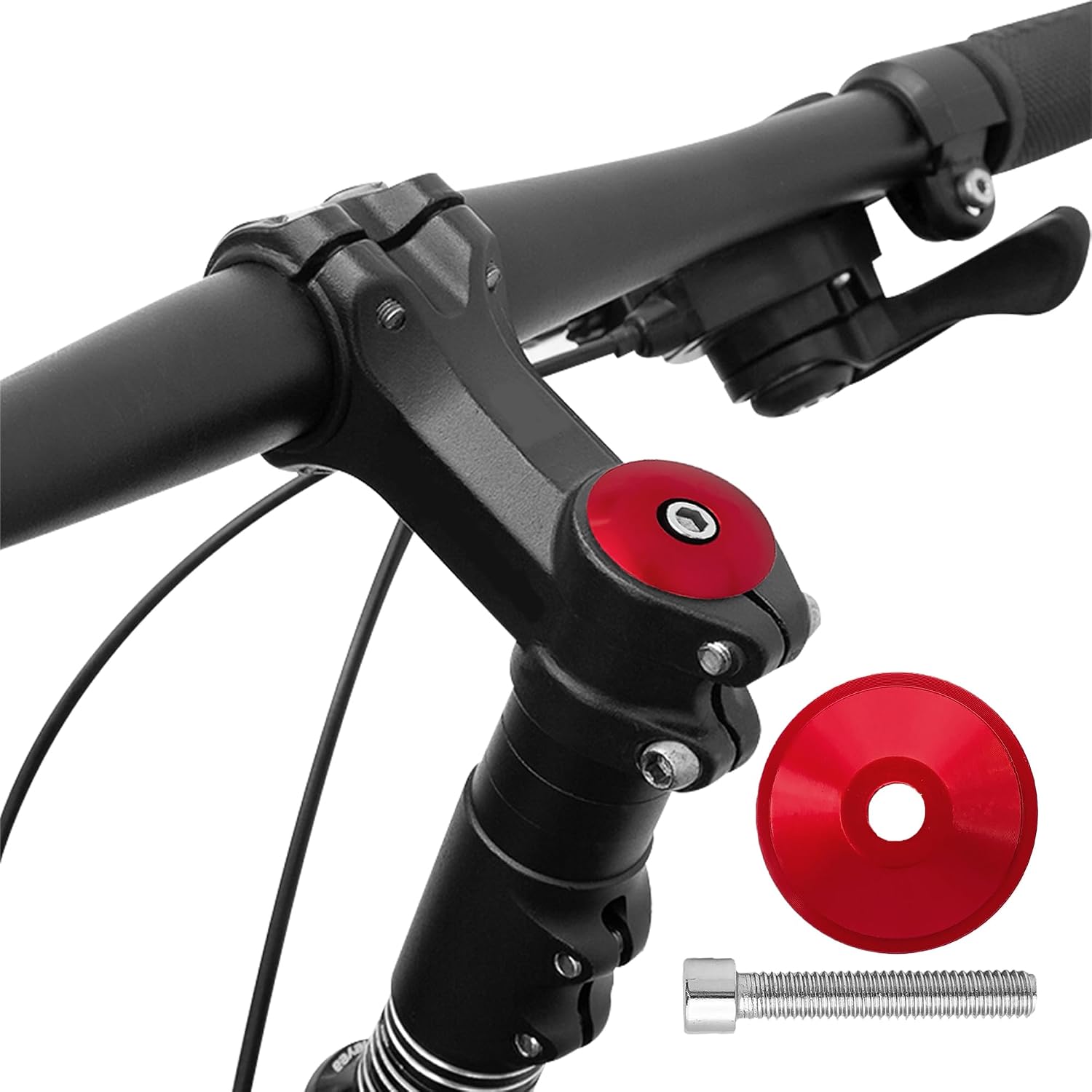 2 Sets 1-1/8" Bike Headset Top Cap, Aluminum Alloy Stem Cover with M6x40mm Stainless Steel Bolt, Compatible with Road Mountain BMX Bicycles
