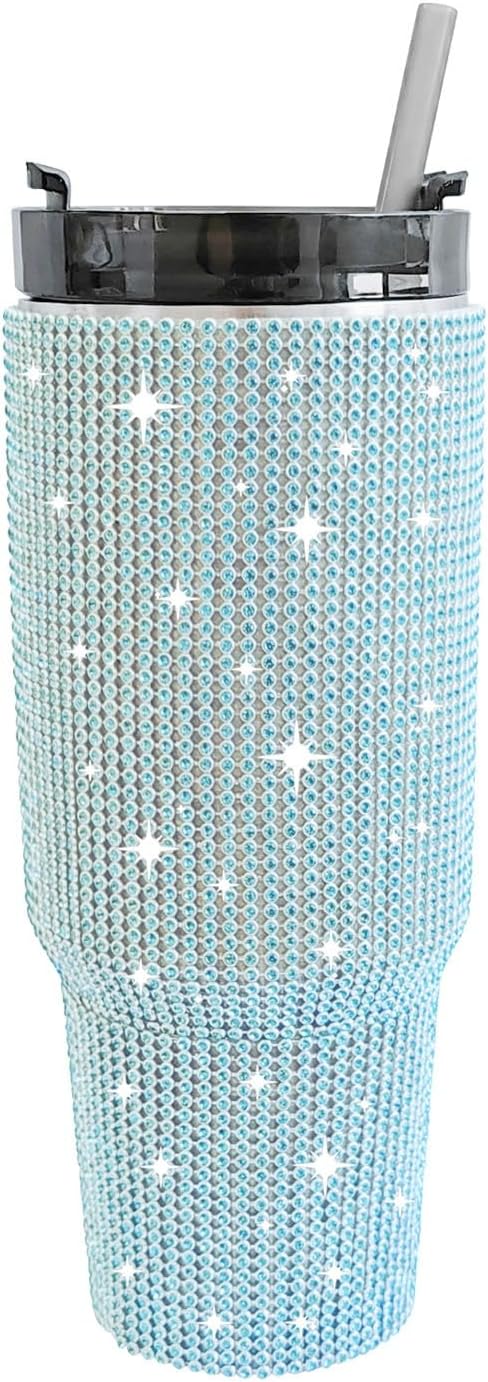 30 oz Diamond Water Bottle Bling Cup Glitter Water Bottle Rhinestone Stainless Steel Insulated Bottle Sparkling Cup Tumbler Bottle with Lid and Straw （Cow Leopard Print Powder）
