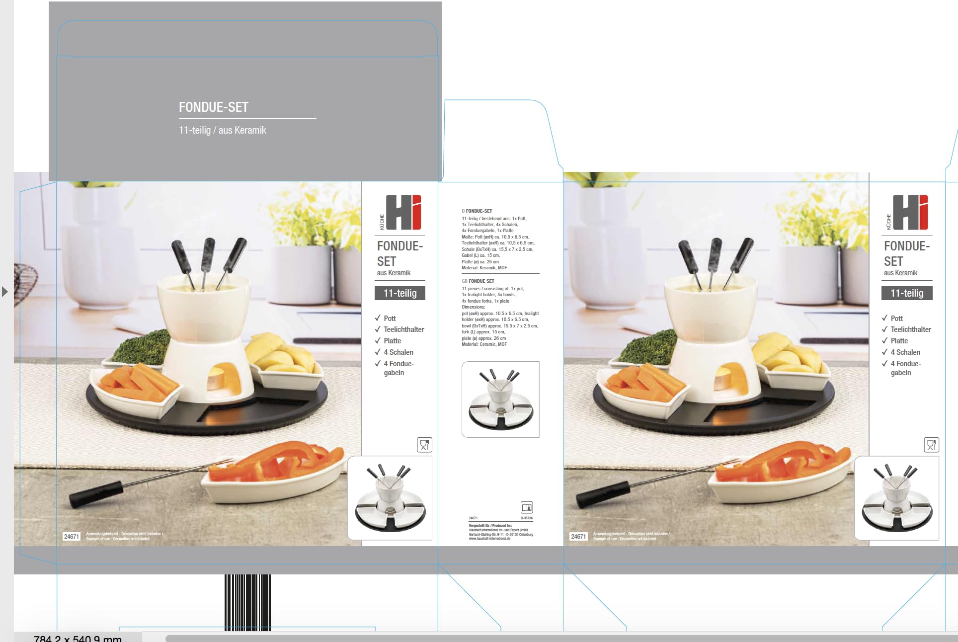 Fondueset aus Keramik 11 teilig