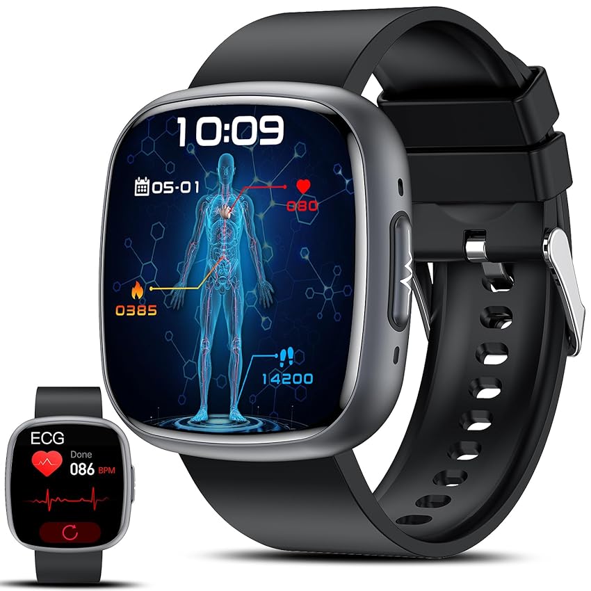 Lgnitek Smartwatch Pressione Sanguigna con ECG/𝐆li𝐜𝐞𝐦𝐢𝐚/HRV/BMI/Acido Urico,Orologio Saluta 1.75'' AMOLED, 24H Frequenza Cardiaca/Sonno/SpO2/Temperatura,Contapassi IP68, Per AndroidOS