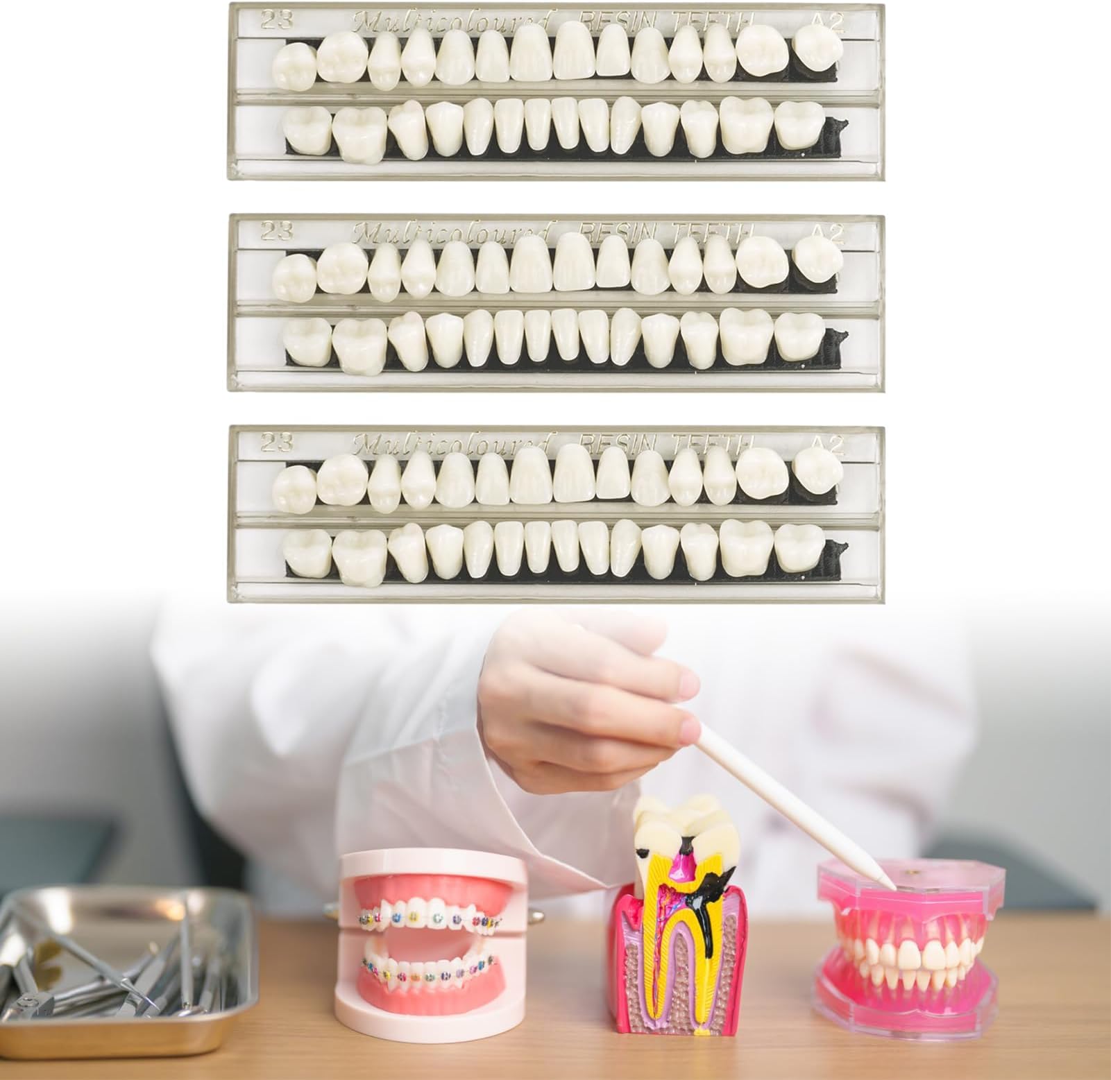 SMCEHEYA84 Pcs False Teeth, Acrylic Resin Denture Teeth, Temporary Tooth Filling, Denture Repair Kit, 23 Shade A2 Upper + Lower Dental Materials for Replacement, for Missing Loose Tooth