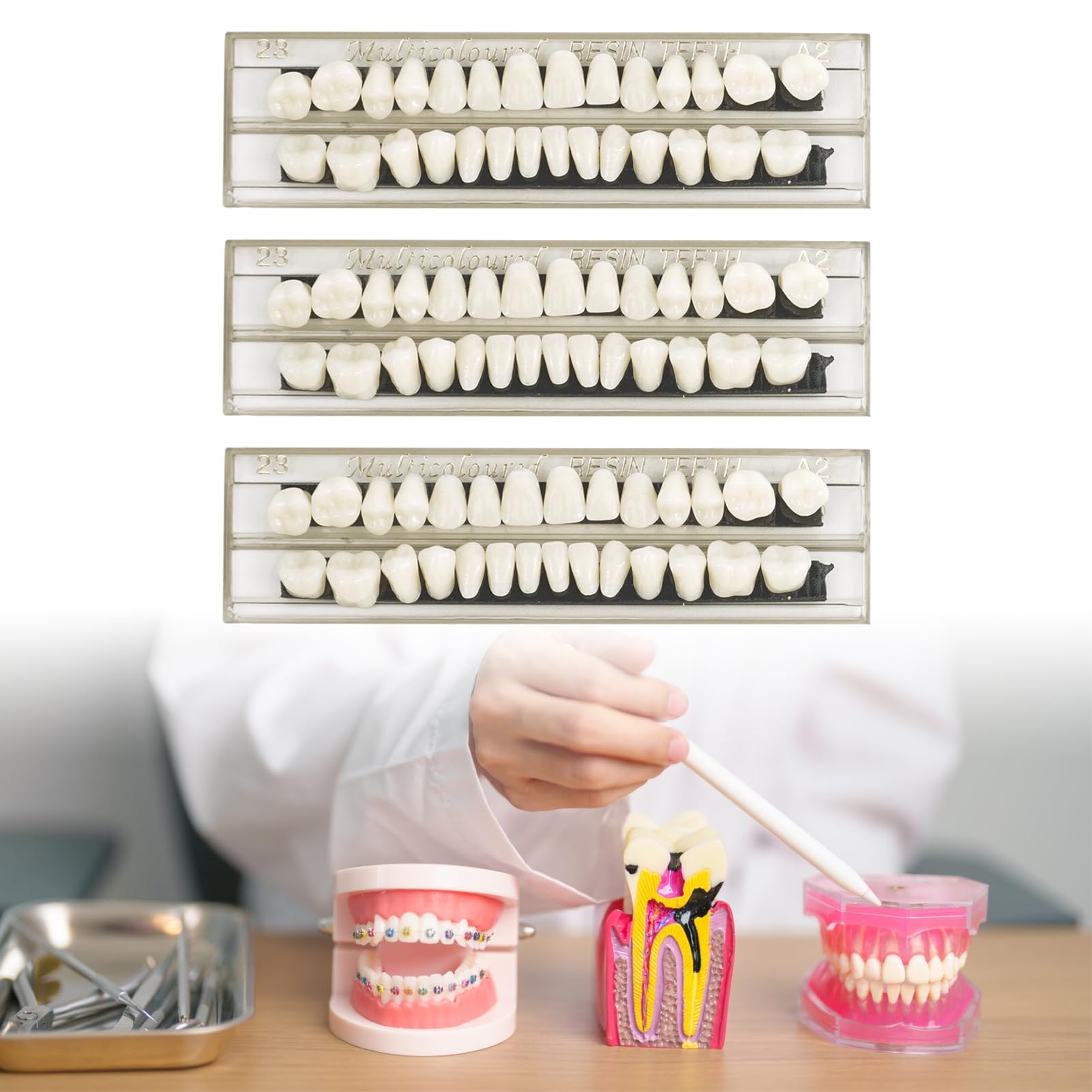 SMCEHEYA84 Pcs False Teeth, Acrylic Resin Denture Teeth, Temporary Tooth Filling, Denture Repair Kit, 23 Shade A2 Upper + Lower Dental Materials for Replacement, for Missing Loose Tooth