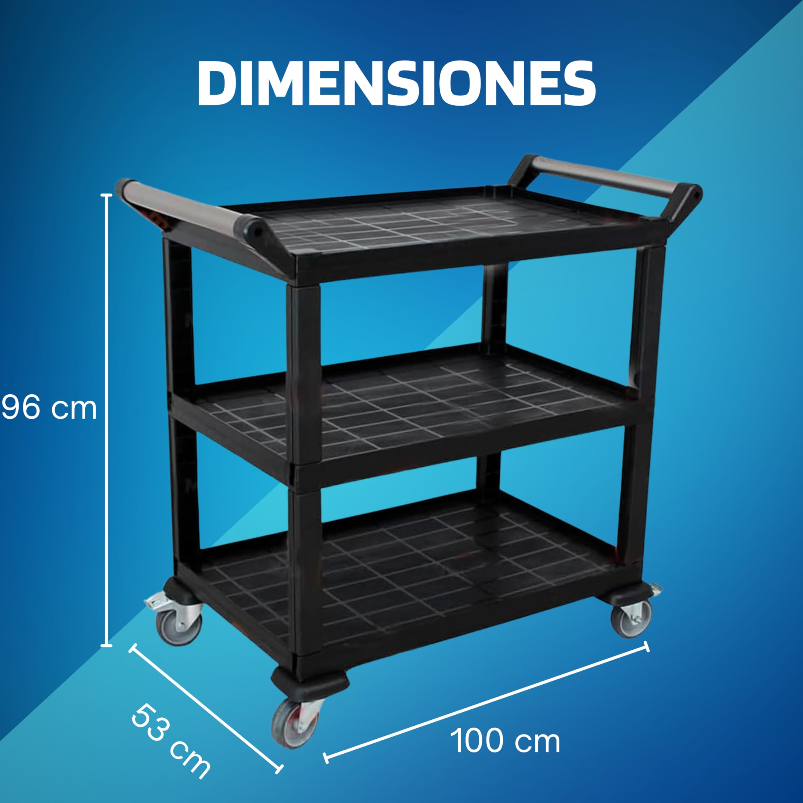 Carro De Servicio De 3 Niveles - Carrito Auxiliar Con Ruedas Para Cocina, Hostelería Y Hogar - Capacidad De Carga De 70 Kg Por Estante, Fácil Limpieza, Montaje Rápido, Material Resistente De Polipropi