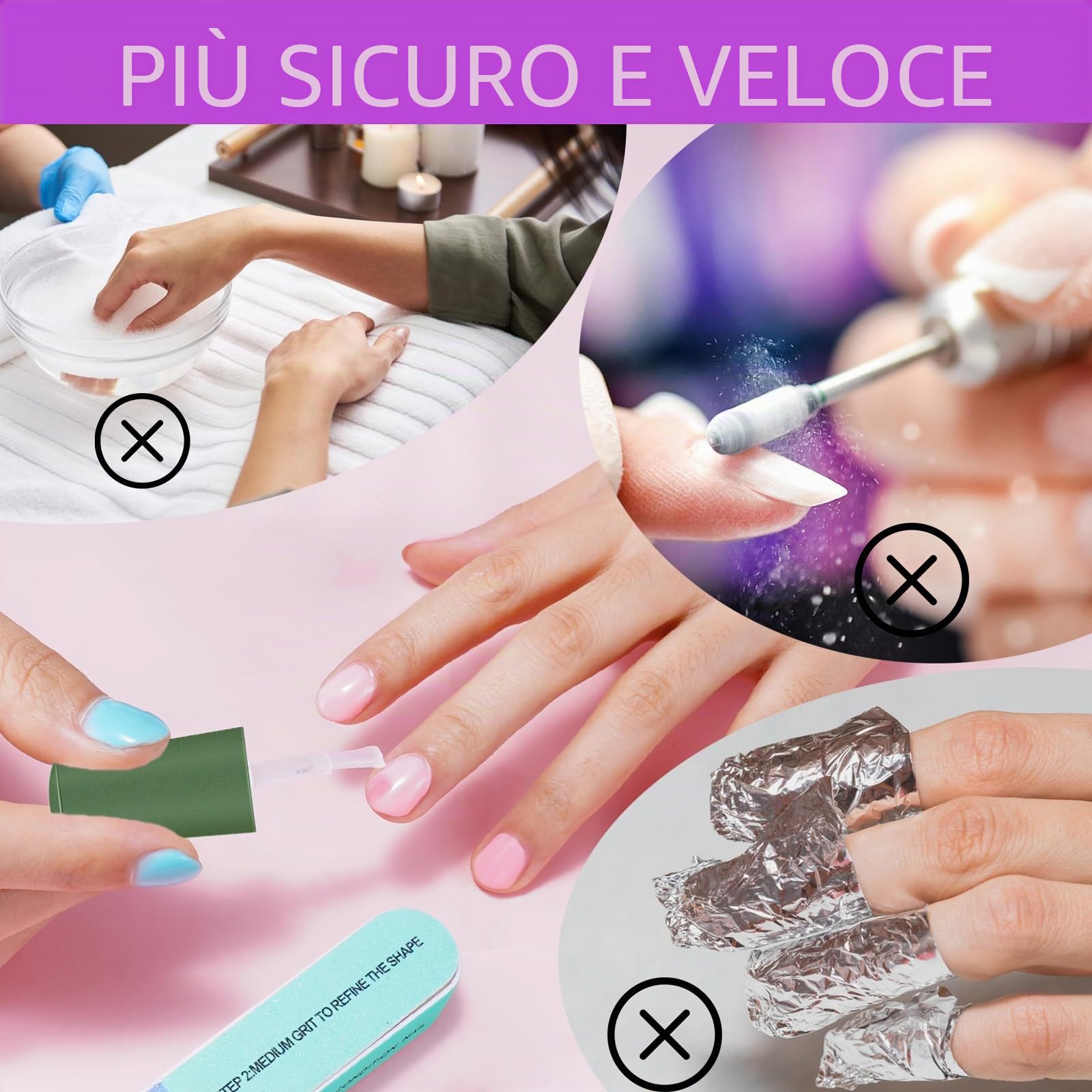 2 PCS Magic Remover Semipermanente, Remover Semipermanente Unghie con Nail Buffer e Gel Polish Scalper, Rimuovi Semipermanente Unghie, Sicuro e Veloce da Rimuovere in 2-5 Minuti