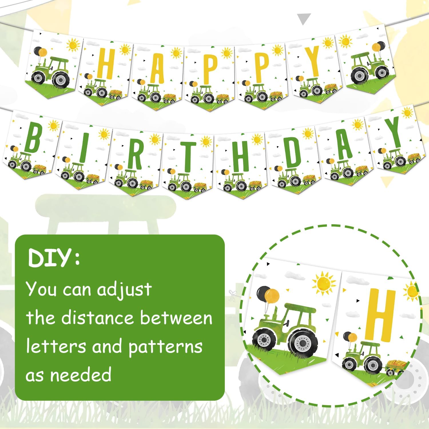 Tractor 2nd Birthday Decorations, Tractor Birthday Backdrop Green Tractor 2nd Birthday Cupcake Cake Toppers Balloon Garland Arch Kit for Boys Birthday Party Supplies