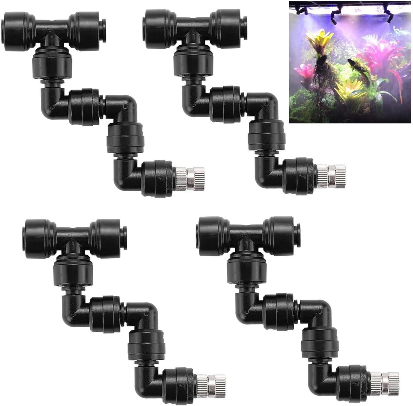 Reptile Sprayer, Mist Spray Nozzle, 360 Degree Adjustable, Reptile Nozzle, Sprayer, Mist Sprinkler for Aquarium Pond, Garden, Rainforest, 4 Pieces, Black