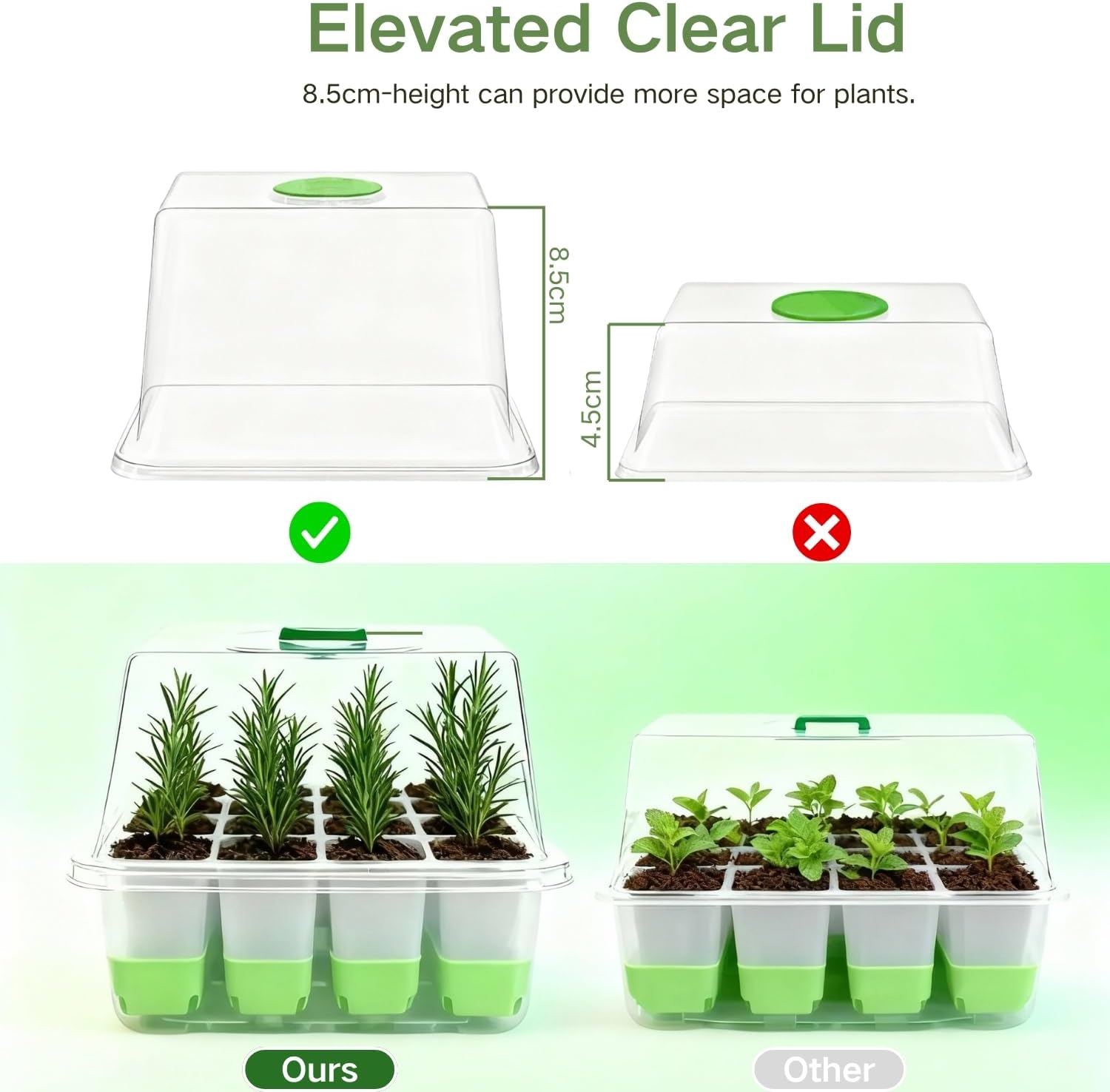 Silicone Seed Starter Tray with Humidity Dome, Indoor Seedling Starter Kit, 5-Pack Flexible Germination Trays - Adjustable Vent, Reusable & Dishwasher Safe for Herbs/Vegetables/Flowers
