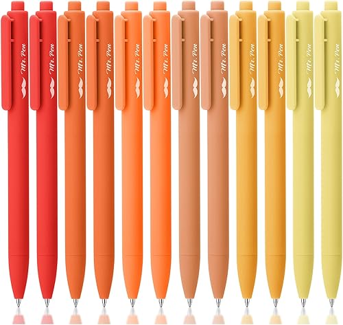 Mr. Pen- Retractable Gel Pens, 12 Pack, Black Ink, Summer Morning Barrel, Fine Point 0.5mm, Fast Dry, Smooth Writing, Cute Pens for Drawing, Writing Planner and School Supplies