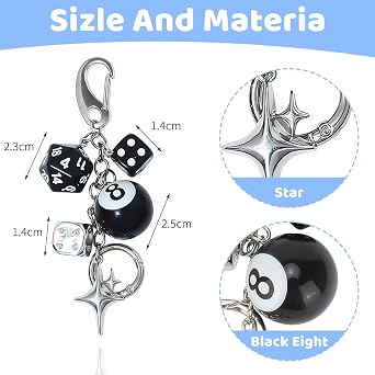 8 Ball Dice Keychain Y2K Bag Charms - Aesthetic Keyring for Women Men - Cute Retro Accessory for Backpack Purse Key Holder
