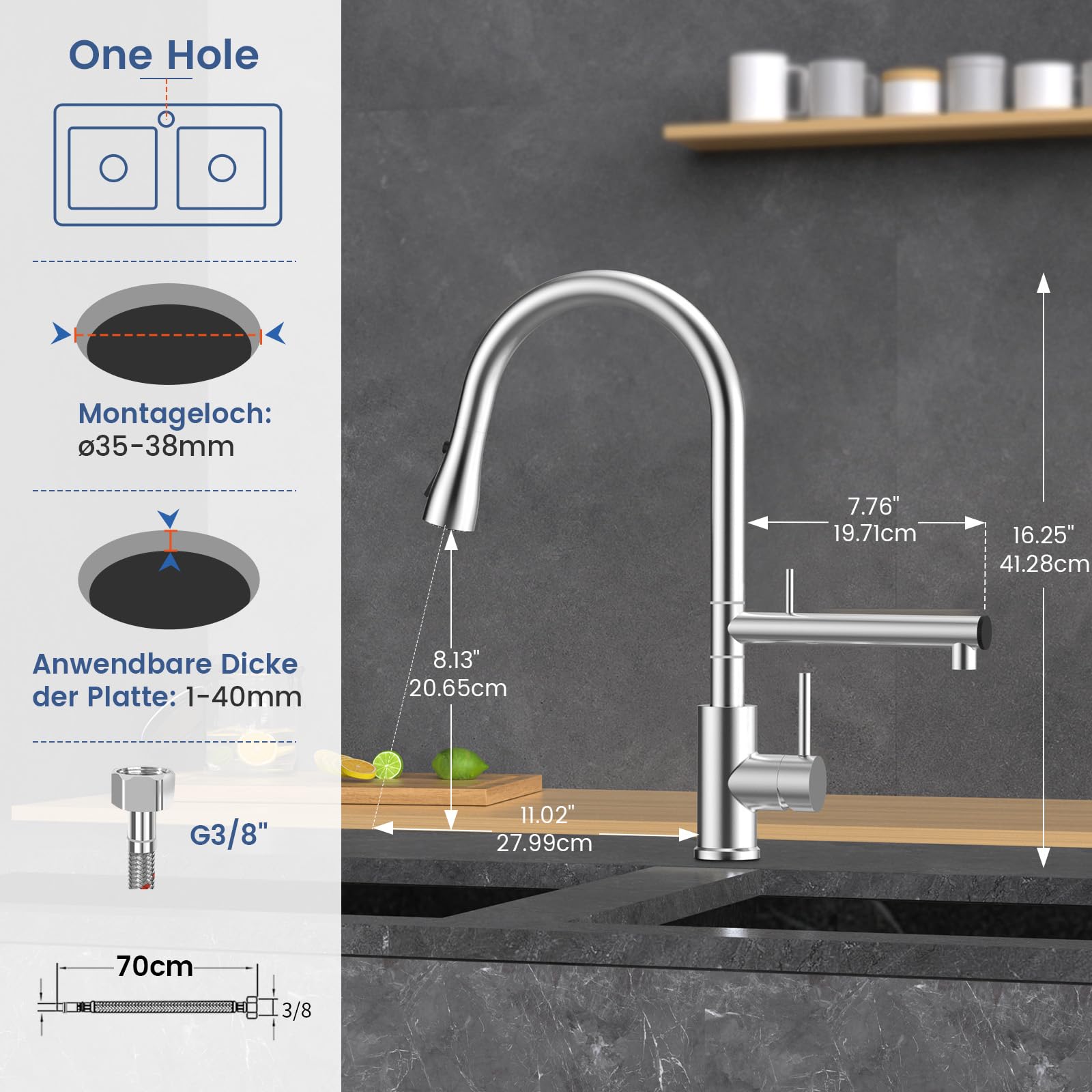 FEELSO Küchenarmatur Ausziehbar mit Filter für Trinkwasser Kochen & Spülen | 2 Wege Hochdruck Wasserhahn Küche mit 2 Strahlarten, 360°Drehbar, Entfernt Chlor,Schwermetalle, schlechten Geschmack,Bleifrei