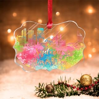 Australia Sydney Christmas Ornaments Watercolor Skyline Christmas Acrylic Ornament Xmas Tree Decor Watercolor Skyline in Australia Sydney Christmas Decorations Travel Lover New Year Gift