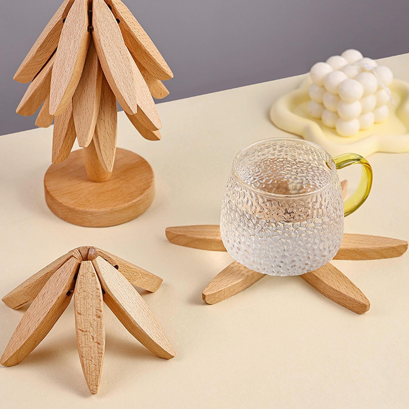 Set Di Sottopentola In Legno A Forma Di Albero – Pieghevoli E Antiscottatura – 3 Pezzi – Decorazione Natalizia Per Cucina - 3