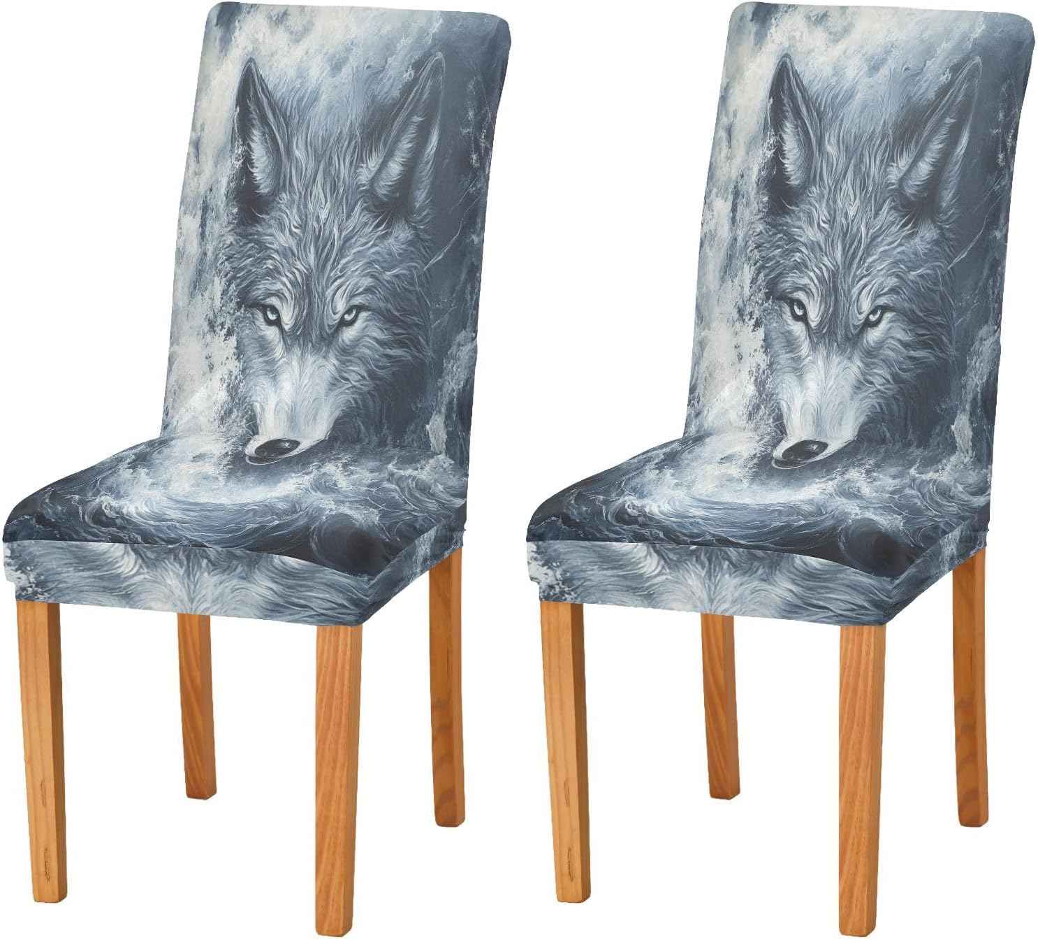 ALAZA Chair Covers for Dining Room, Wolf on Sea Stretch Chair Cover Sets Chair Protector Removable Washable for Ktichen Restaurant Hotel