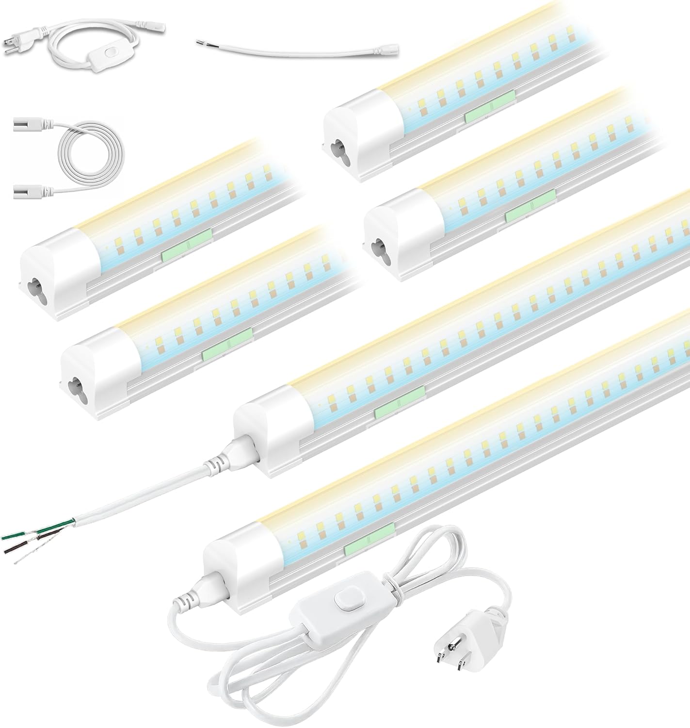 6 Pack Dimmable 4 Foot Led Shop Light,30W 3900LM 3000-6500K Tunable,T8 Integrated LED Tube Light,Clear Cover Linkable Shop Lights for Workshop,Garage,Basement,Supermarket,Barn