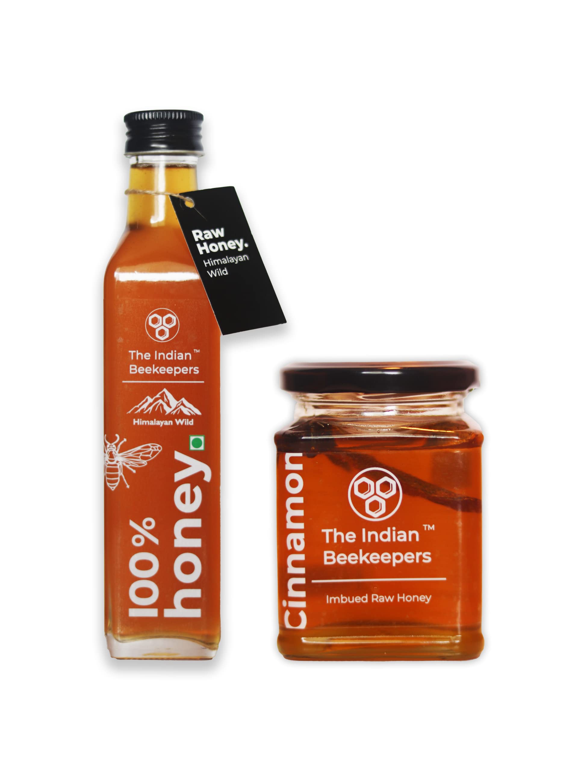 The Indian Beekeepers Combo Pack of 2 - Himalayan Wild Premium Organic Raw 100% Honey, 365 gm + Cinnamon Honey, Imbued Organic Raw Honey, No Added Sugar, No Preservatives, 300 gm