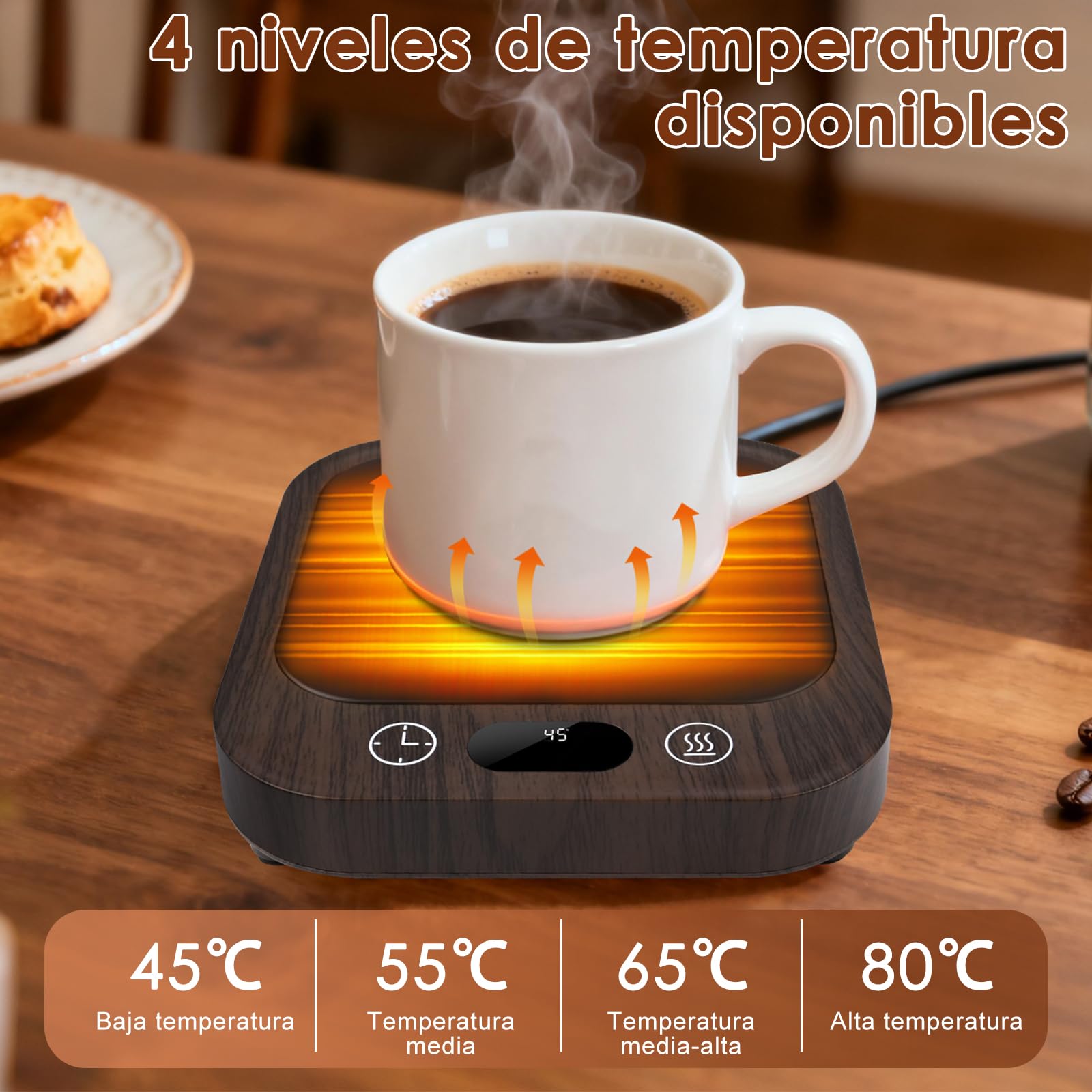 Calentador Tazas Calentador de Taza Café,con 4 Ajustes Temperatura,Horario de 2 a 8 Horas,Apagado Automático de 8 Horas,Calentador de Café para Oficina, para Café, Té, Leche, Vela, Bebidas