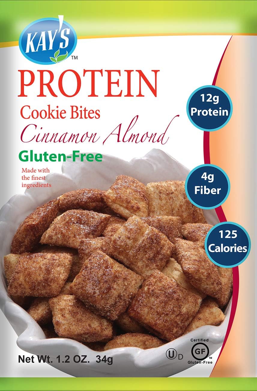 Kay's Naturals Protein Cookie Bites, Cinnamon Almond, Gluten-Free, Low Fat, Diabetes Friendly, All Natural Flavorings, 1.2 Ounce (Pack of 6)