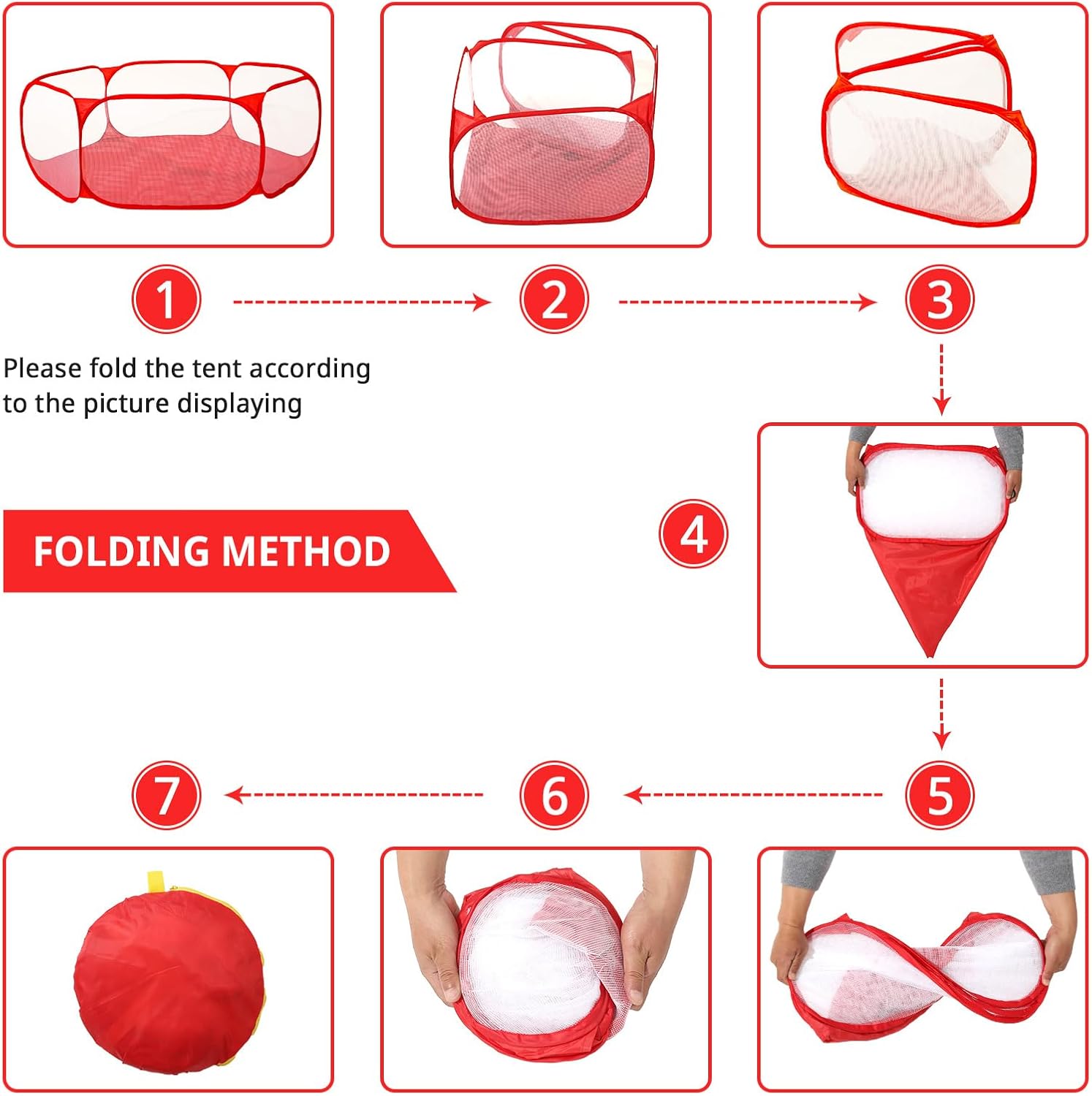 STARBOLO Cute Kids Ball Pit Ball Pool Play Tent,Indoor Collapsible Ball Pit Fence for Boys Girls Pets Puppy Cats, with Carry Tote, Balls Not Included (Red) image 5