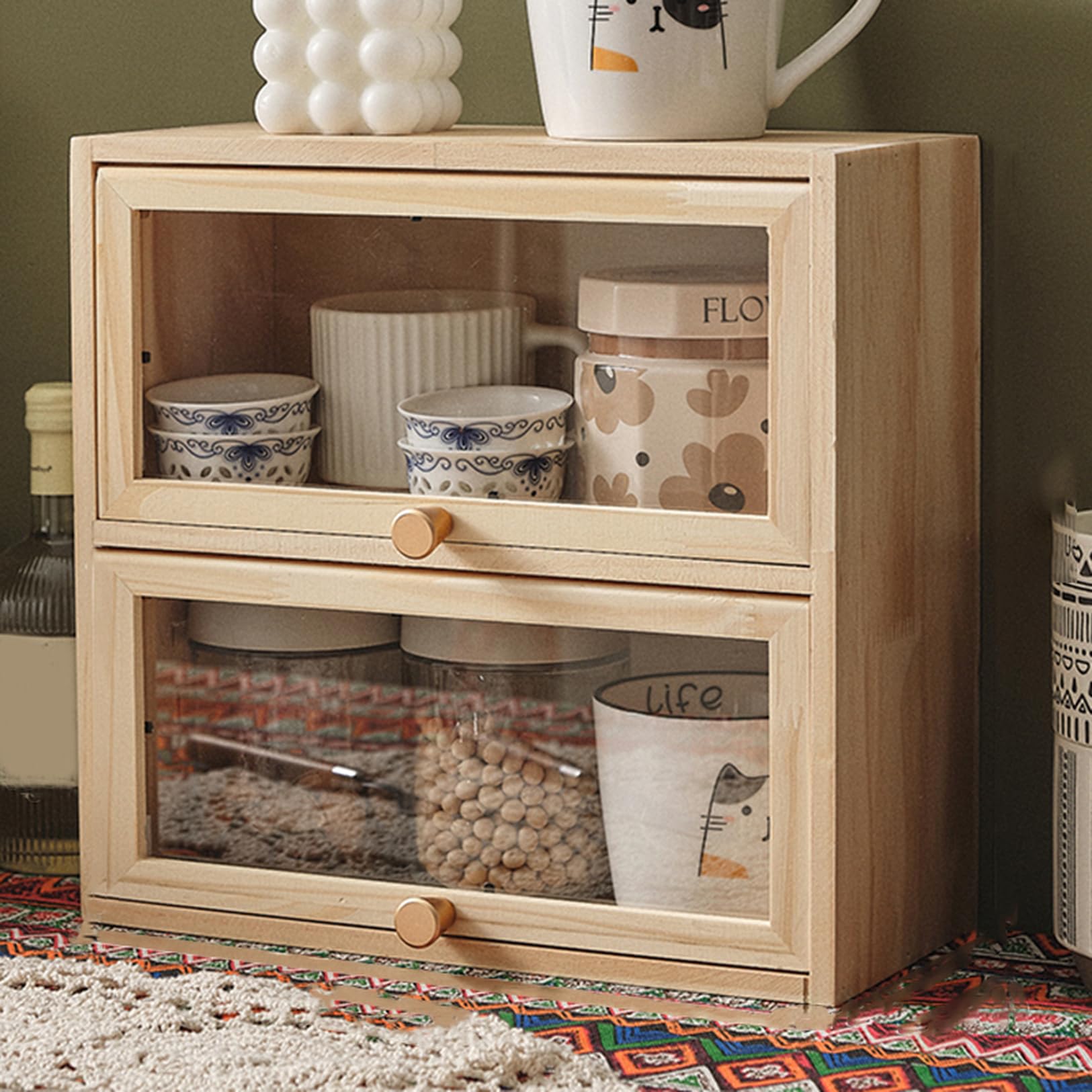 Amazon｜MJKQ9 ミニ食器棚 木製 おしゃれ カウンター上収納 卓上