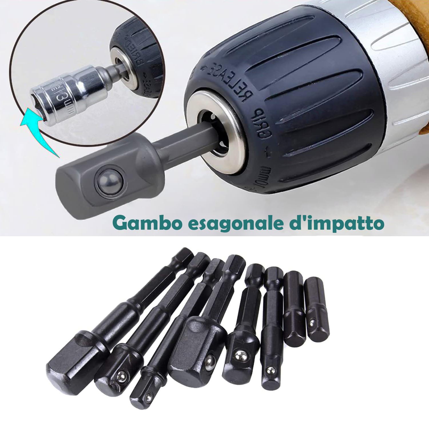 Set 10 Bussole Esagonali Da 1/4 - Per Avvitatori, 6-15mm, Acciaio Vanadio, 80mm Profondità - Foto 7